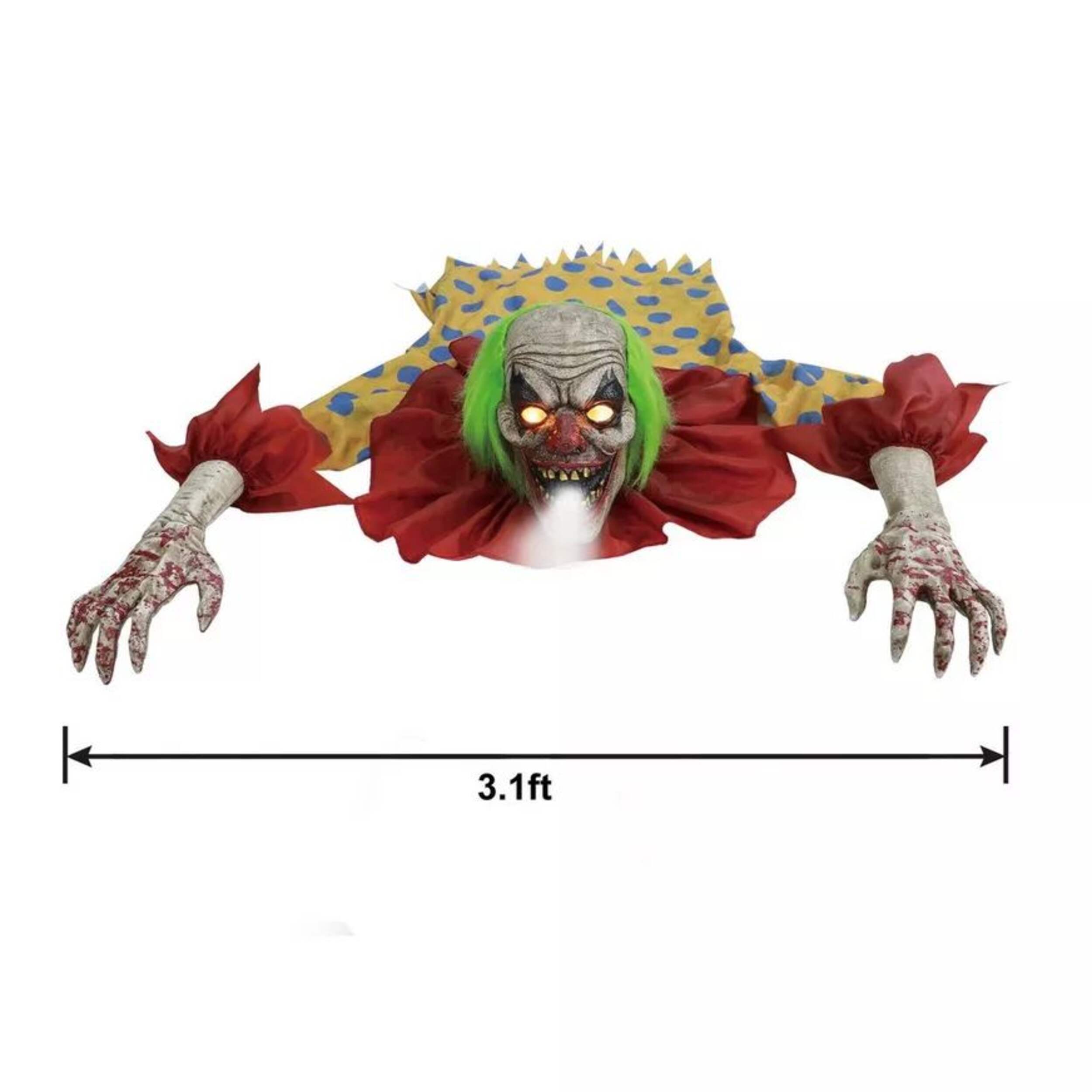 Zombie Clown LED Light-Up Character with Fog Adapter,  Indoor Decoration for Halloween, 10-in Front_Flat