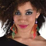 Boucles d'oreilles rétro en forme d'éclair des années 80, rose/jaune, taille unique, paq. 2, accessoires de costume à porter pour l'Halloween Front_Flat