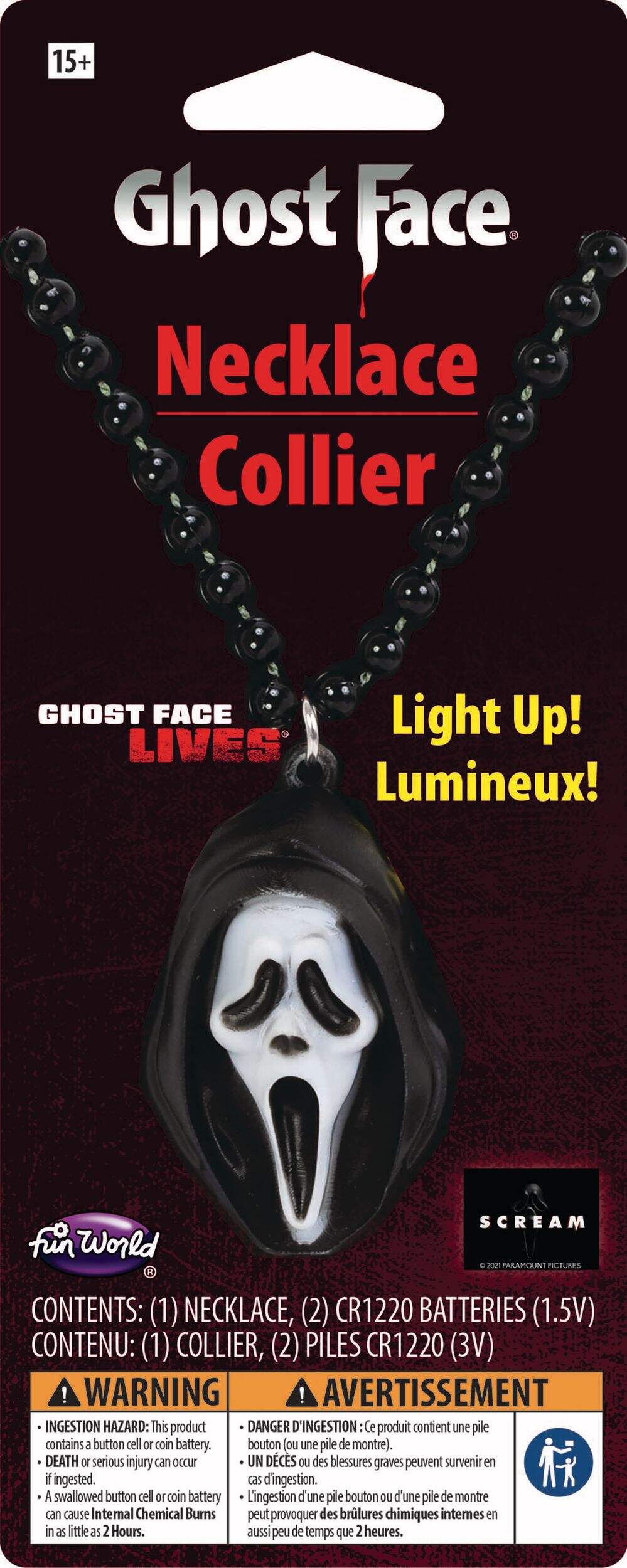 Light Up Beat Necklace with Ghost Face Pendant Front_Flat