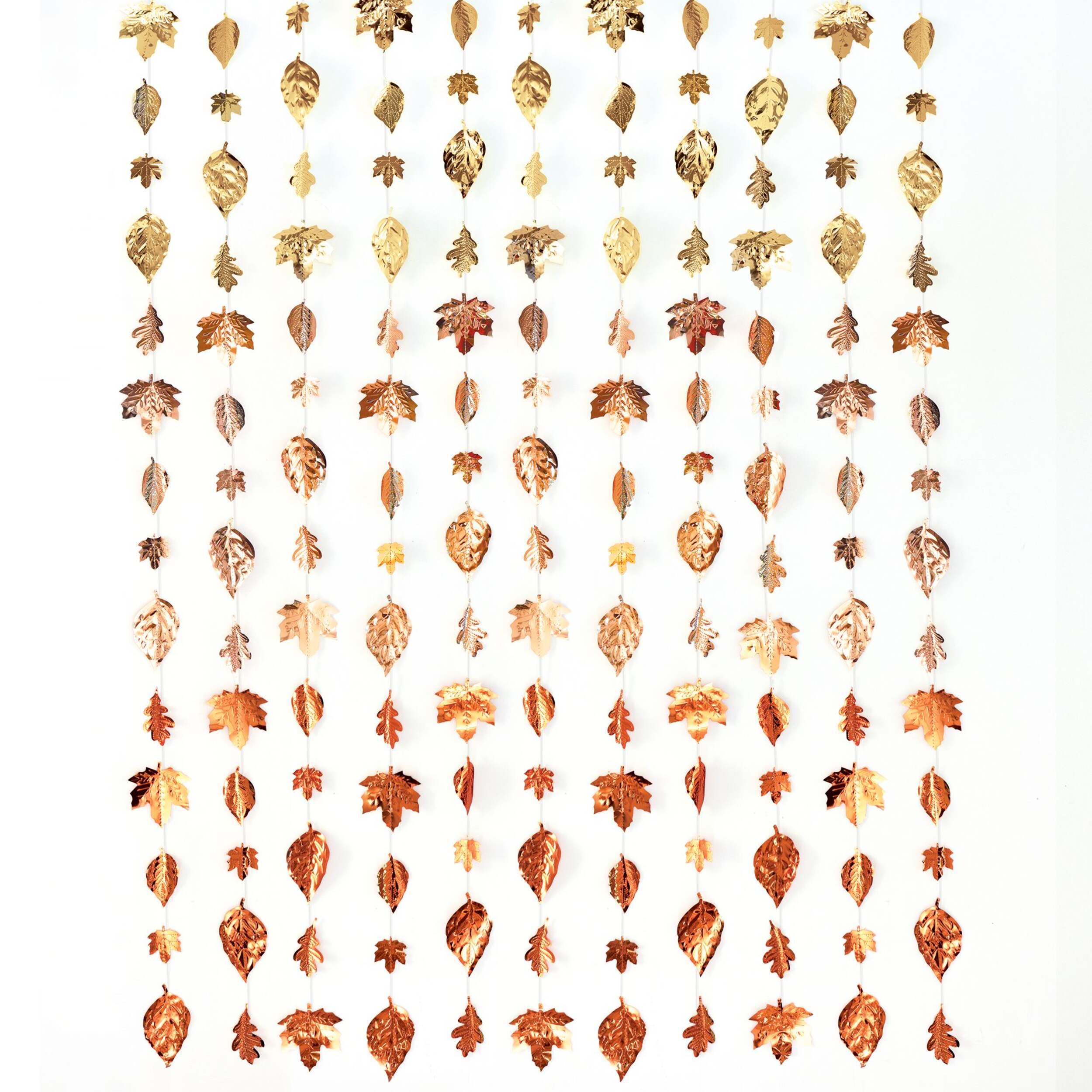 Metallic Leaves Hanging String Backdrop Background Decoration, Bronze/Gold, For Party/Fall/Special Occasions Front_Flat