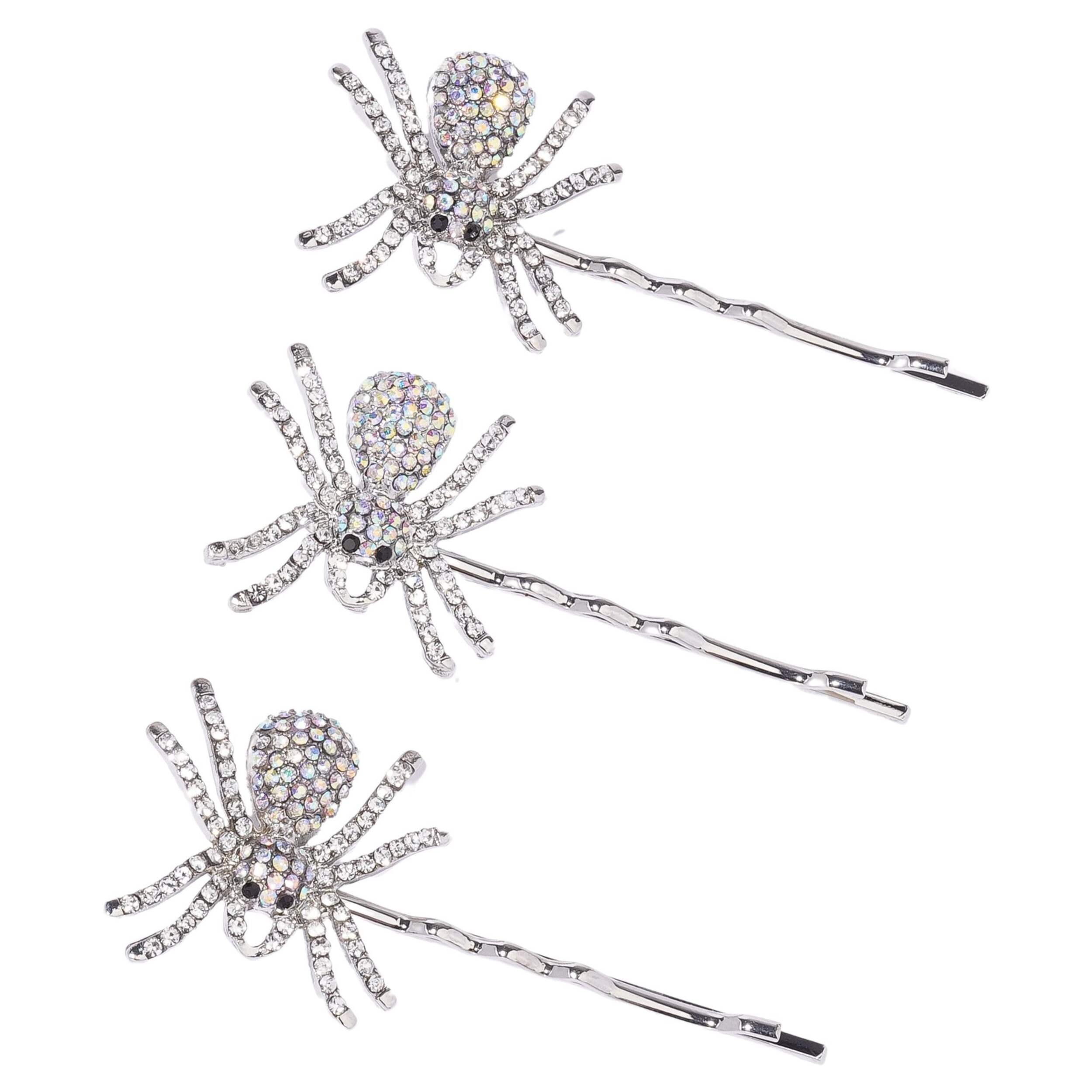 Rhinestone Spider Bobby Pin Set, 3-pk Front_Flat