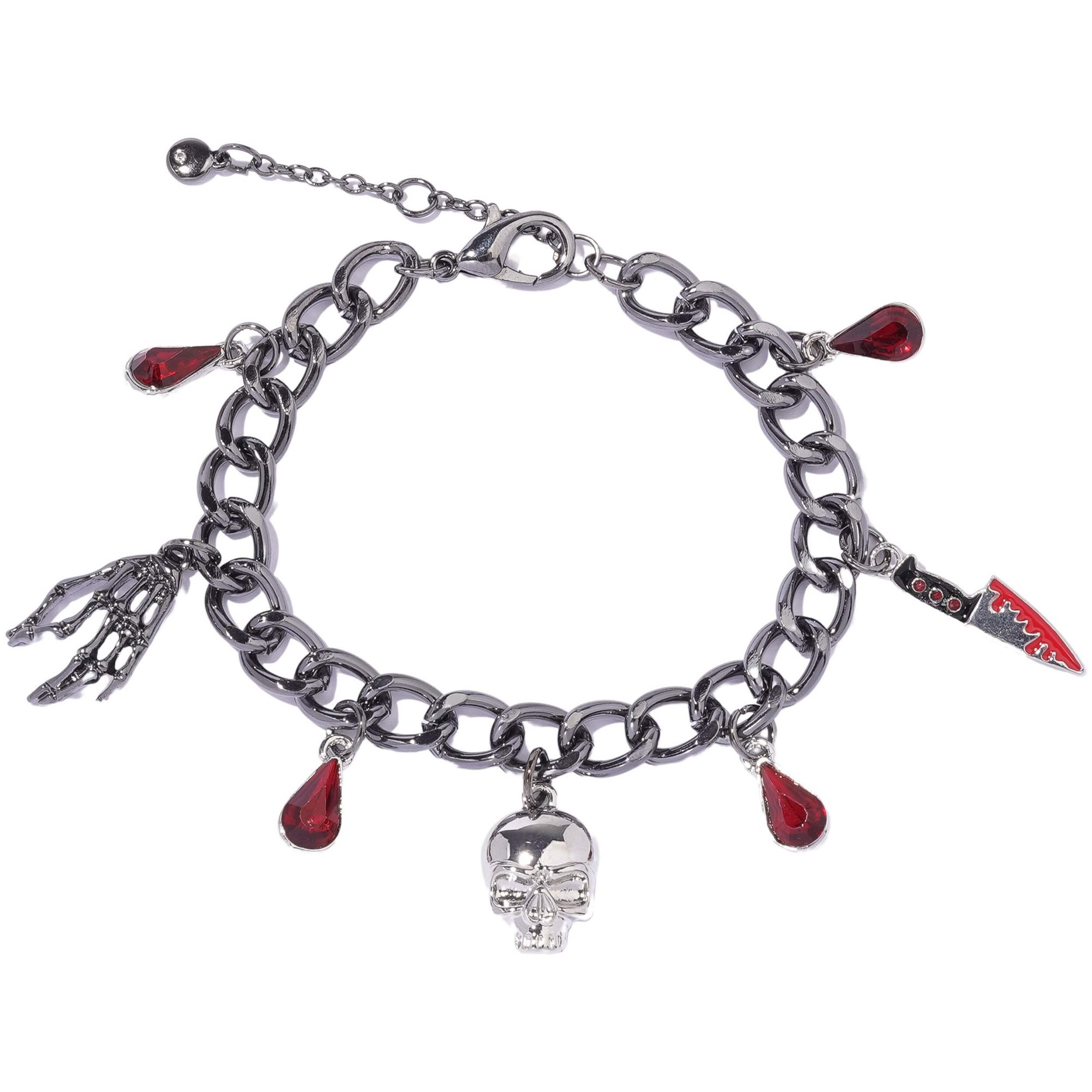 Blood Drop, Knife, Skeleton Charm Bracelet Set Overhead_Flat