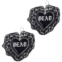 Black Heart with Lace Dead Drop Earrings Front_Flat