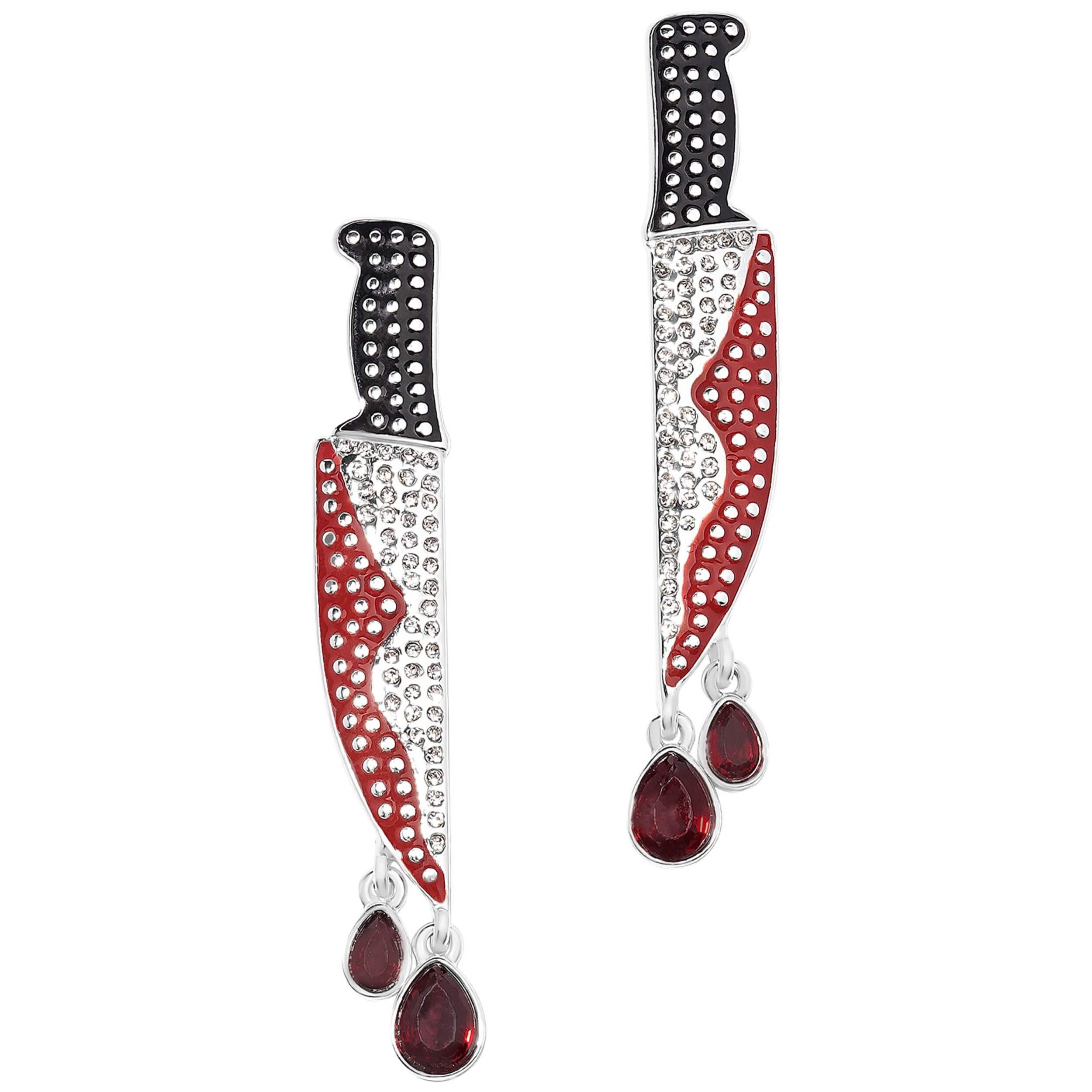 Pendants d'oreilles pavés rouges avec couteau sanglant Front_Flat