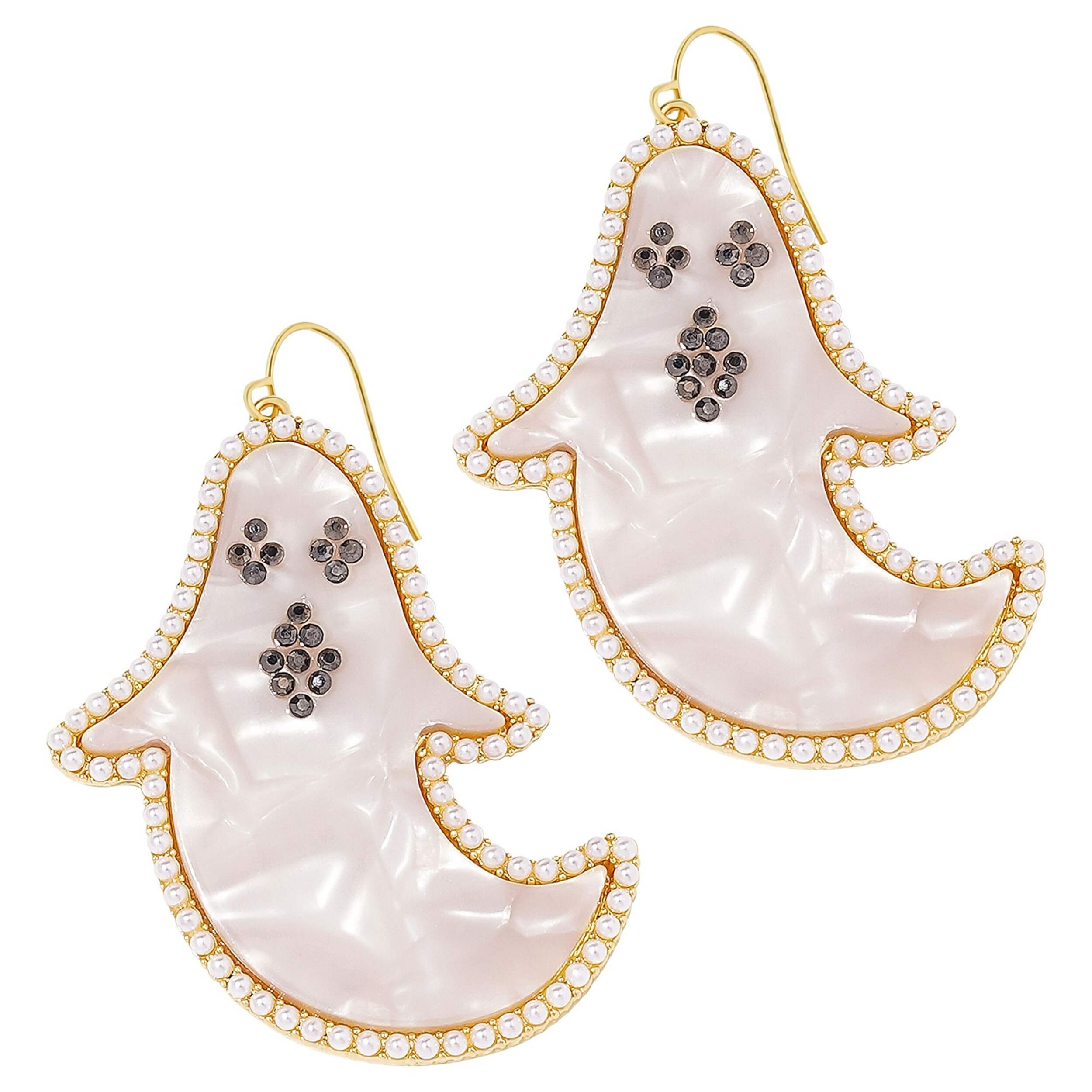 Paved Edged Acetate Ghost Earrings Front_Flat