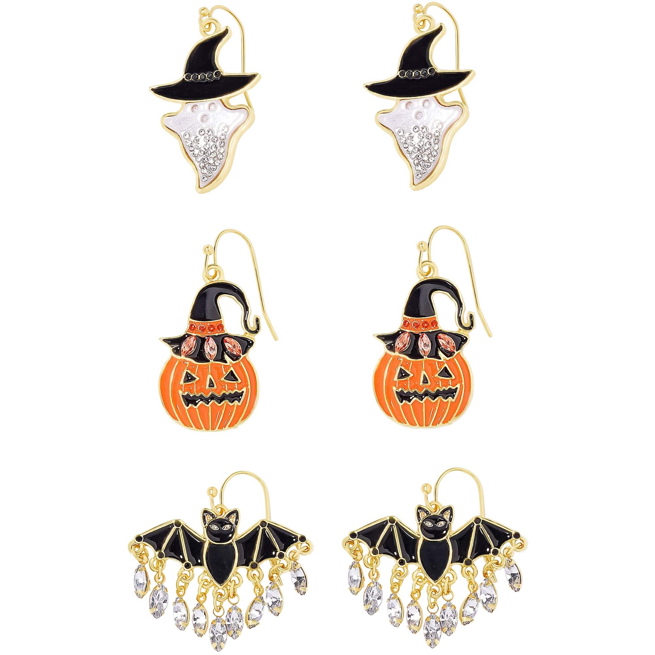 Ghost, Pumpkin & Bat Fish Hook Earrings Set, 3-pk Front_Flat