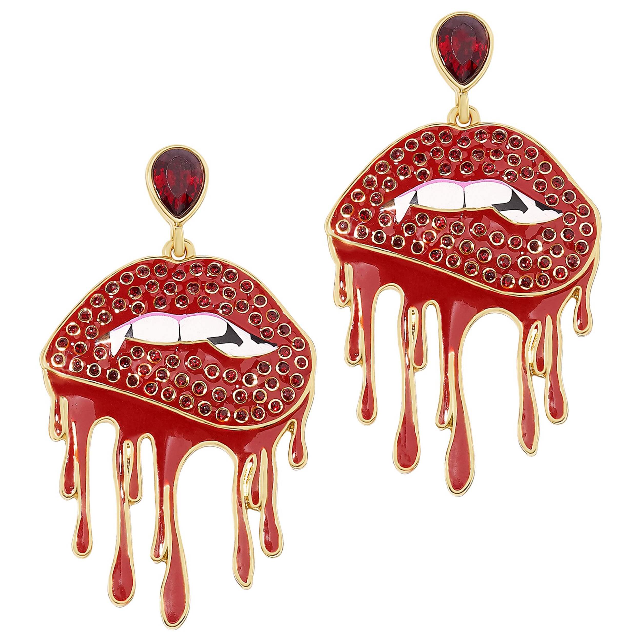 Red Enamel Bloody Lips Earrings Front_Flat