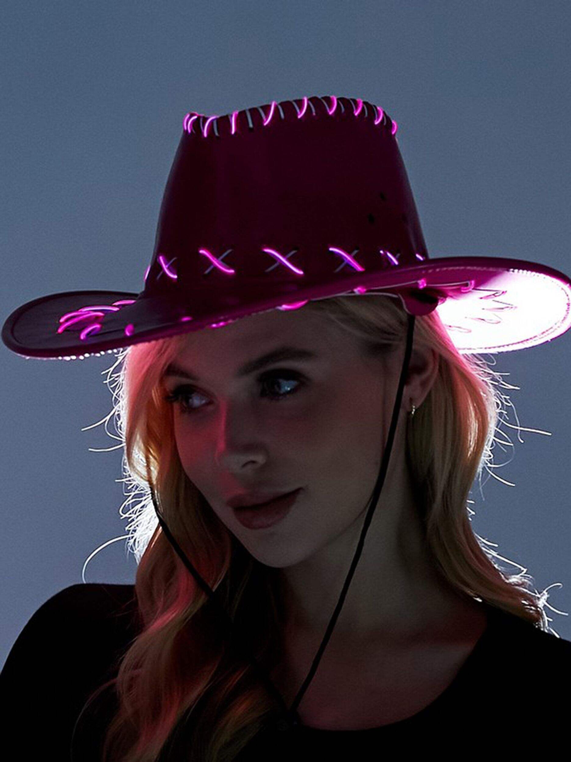 Chapeau de cowboy lumineux pour adulte, rose Front_Angled_Left