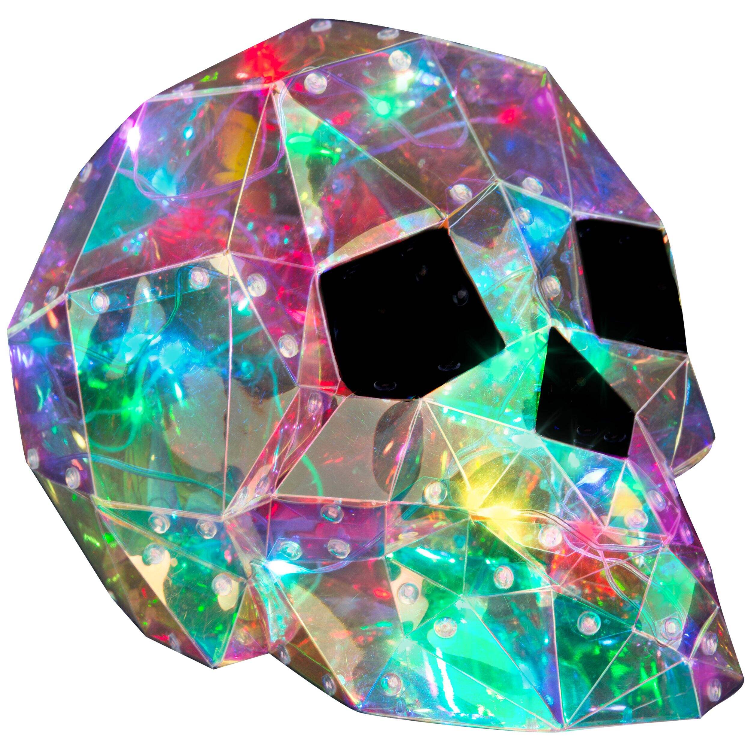 Crâne iridescent géométrique Gemmy, 12 pi, décor d'Halloween lumineux, pour intérieur/extérieur Front_Angled_Right