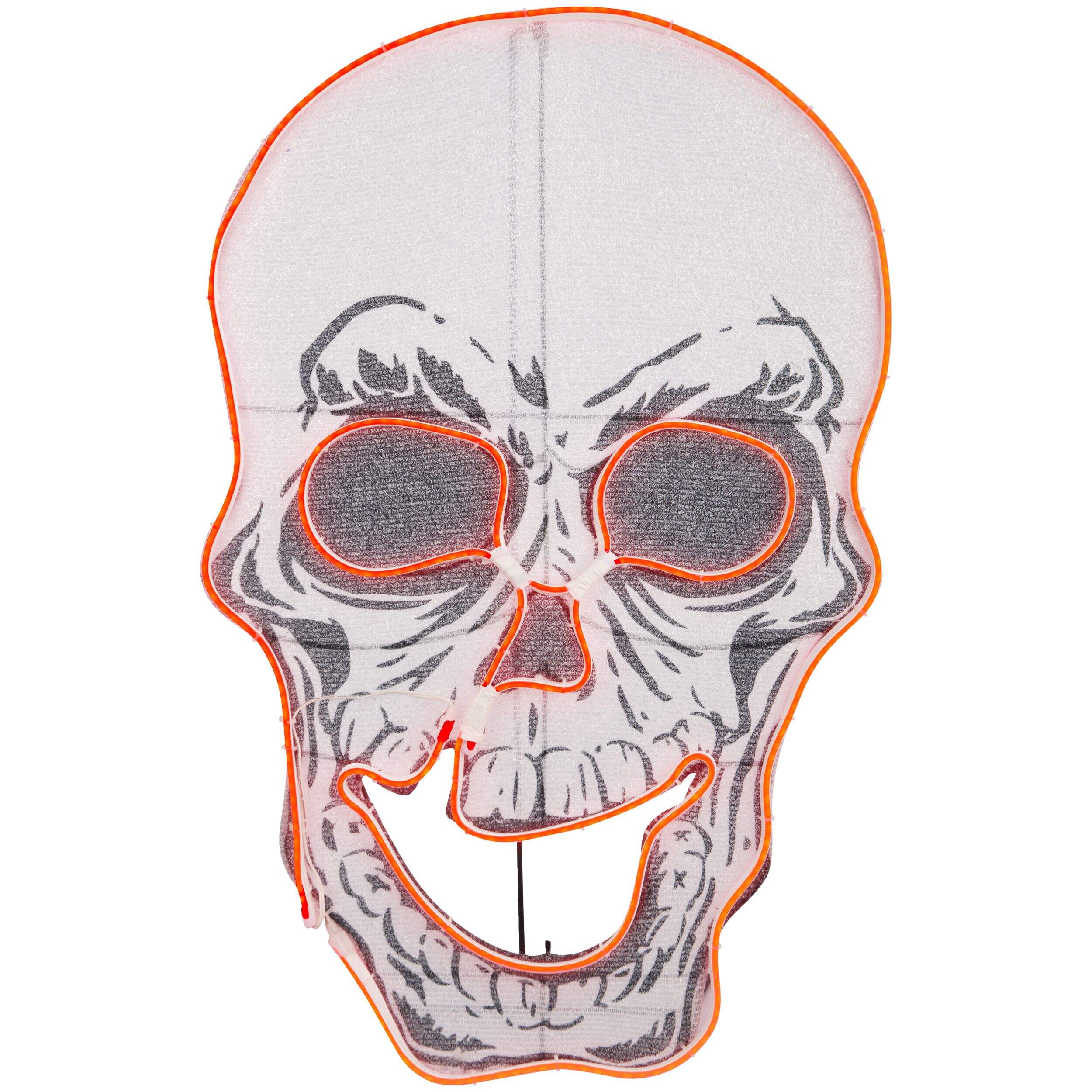 Gemmy Indoor/Outdoor Neon Smiling Skull Decoration, Red Front_Flat