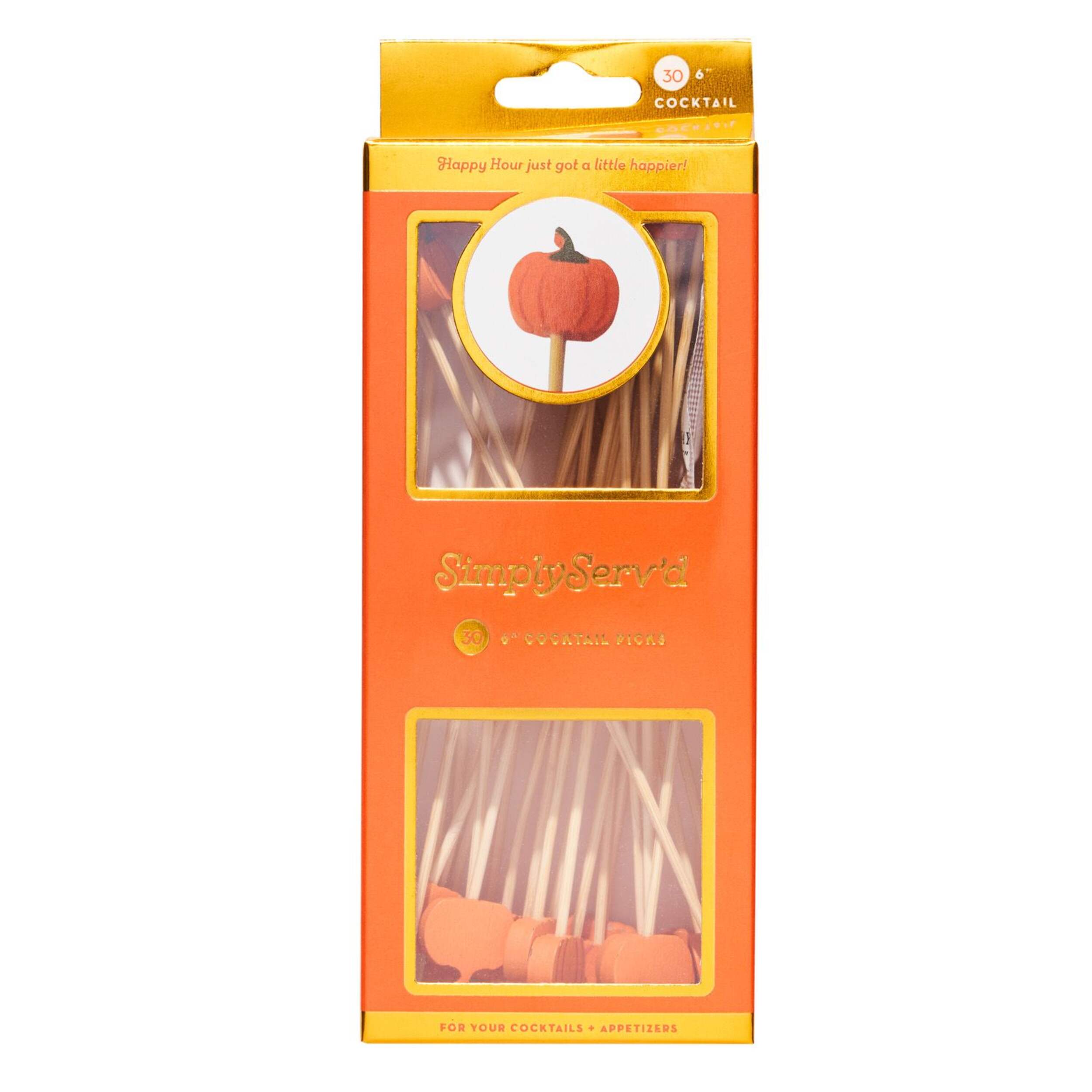 Wood Pumpkin Cocktail Picks, for Fall/Thanksgiving/Halloween, 30-pk Front_Flat