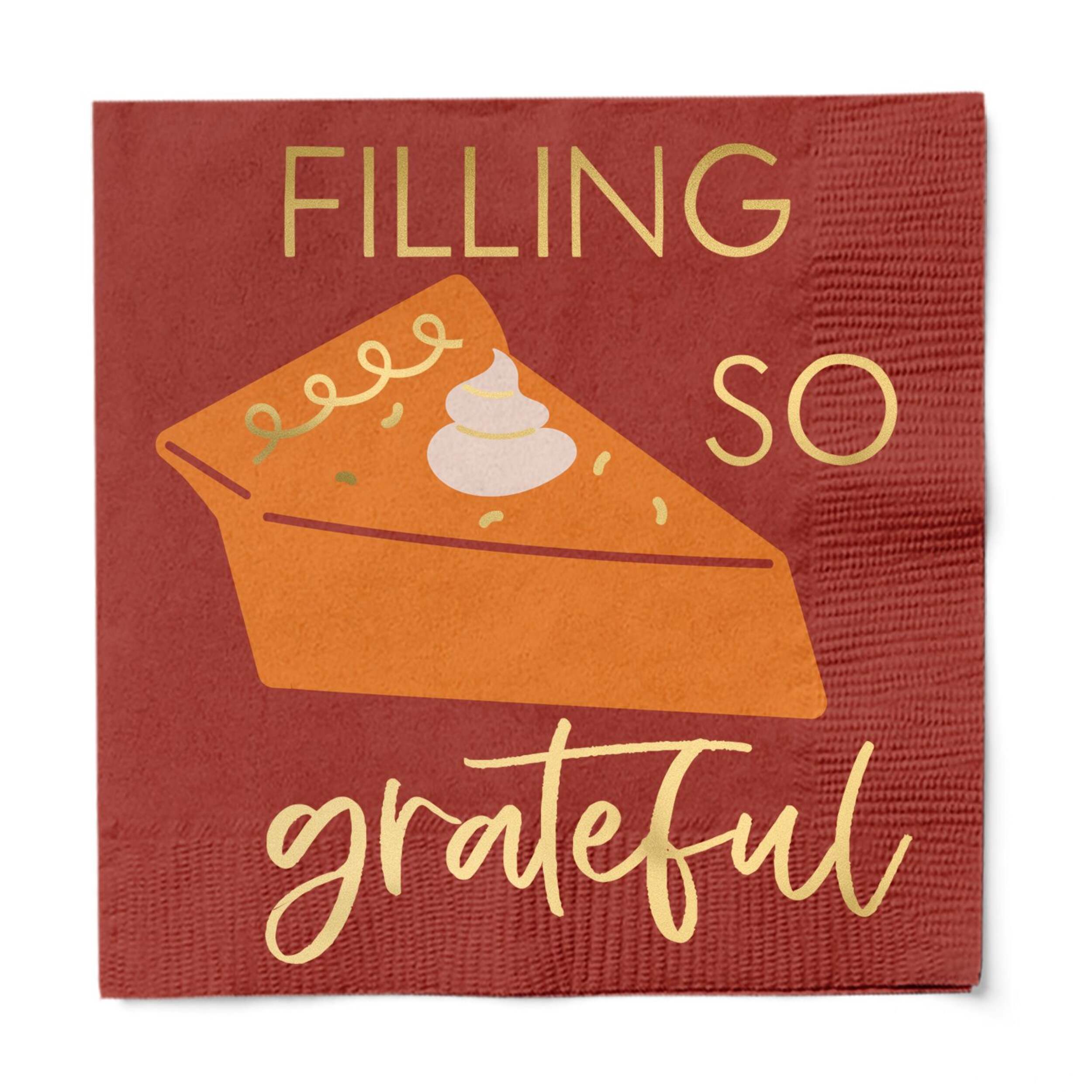Pie "Filling So Grateful" Square Paper Disposable Cocktail Napkins, Multi-Colour, 5-in, 20-pk Front_Flat