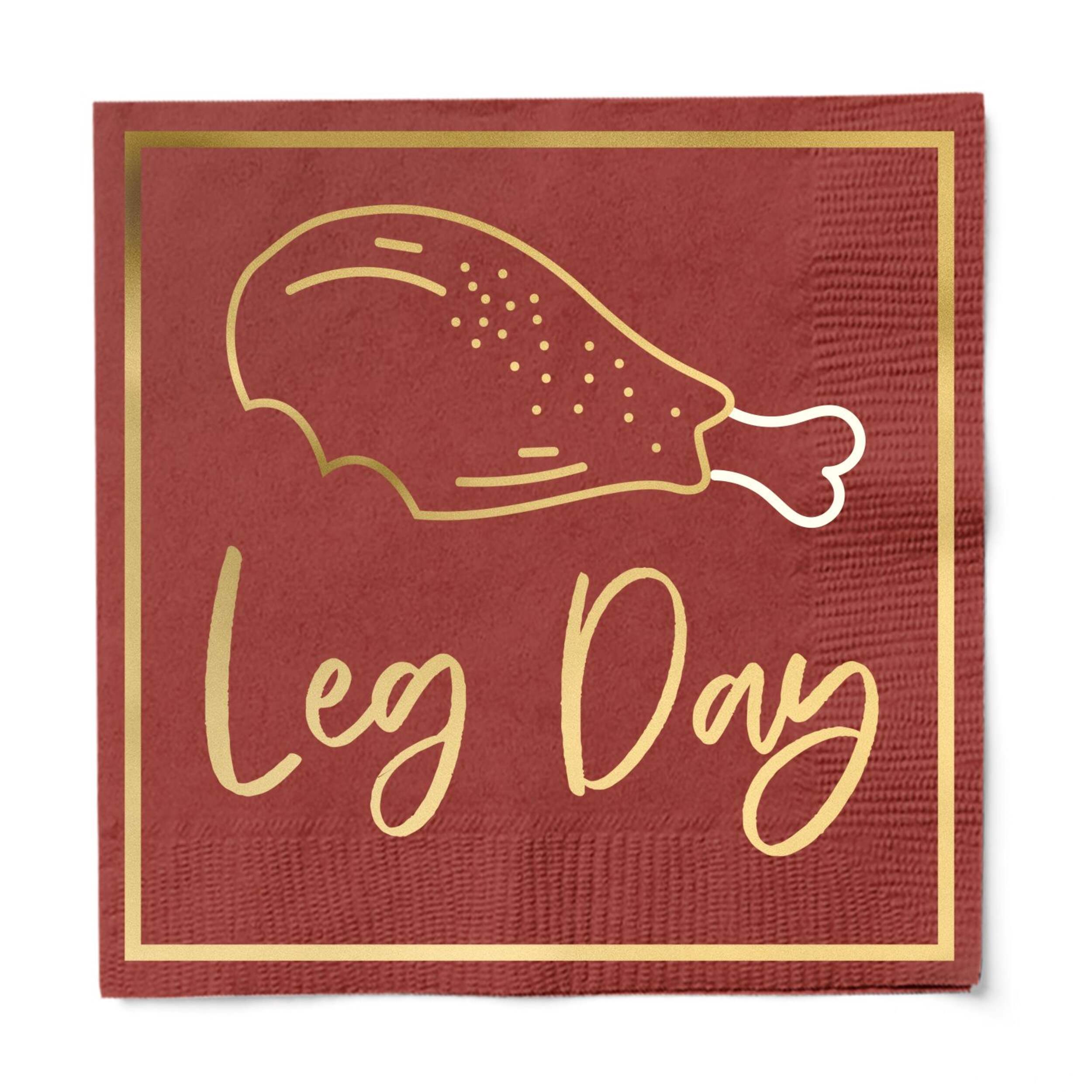 Square "Leg Day" Paper Disposable Cocktail Napkins, Multi-Colour, 5-in, 20-pk Front_Flat