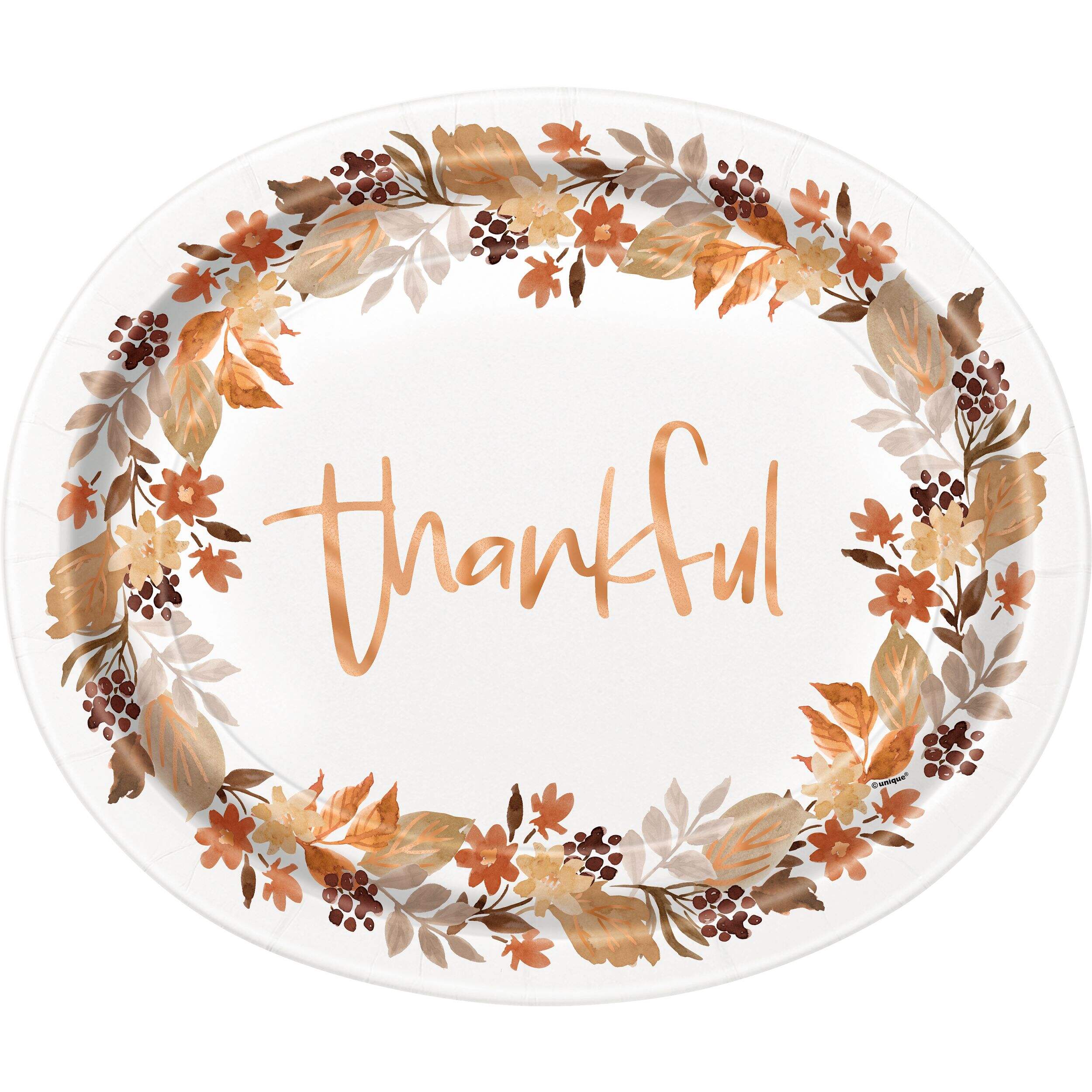 Oval "Thankful" Disposable Paper Plates with Foil, Multi-Colour, 12-in, 8-pk Overhead_Flat