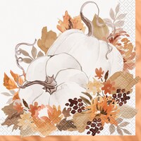 Serviettes de table carrées jetables en papier avec aluminium, citrouilles, multicolore, 6,5 po, paq. 16, 2 épaisseurs, pour automne/Action de grâce/Halloween