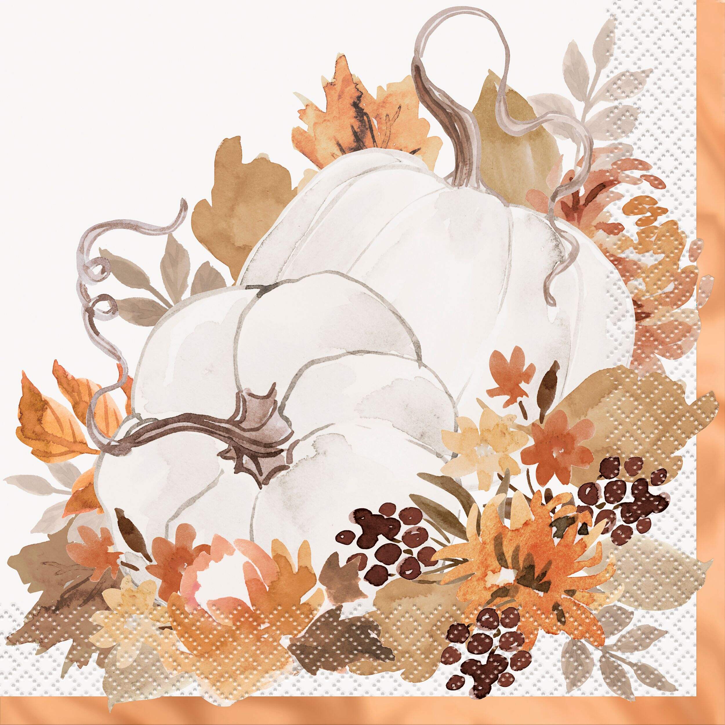 Pumpkins Square 2-Ply Paper Disposable Lunch Napkins with Foil, Multi-Colour, 6.5-in, 16-pk Front_Flat