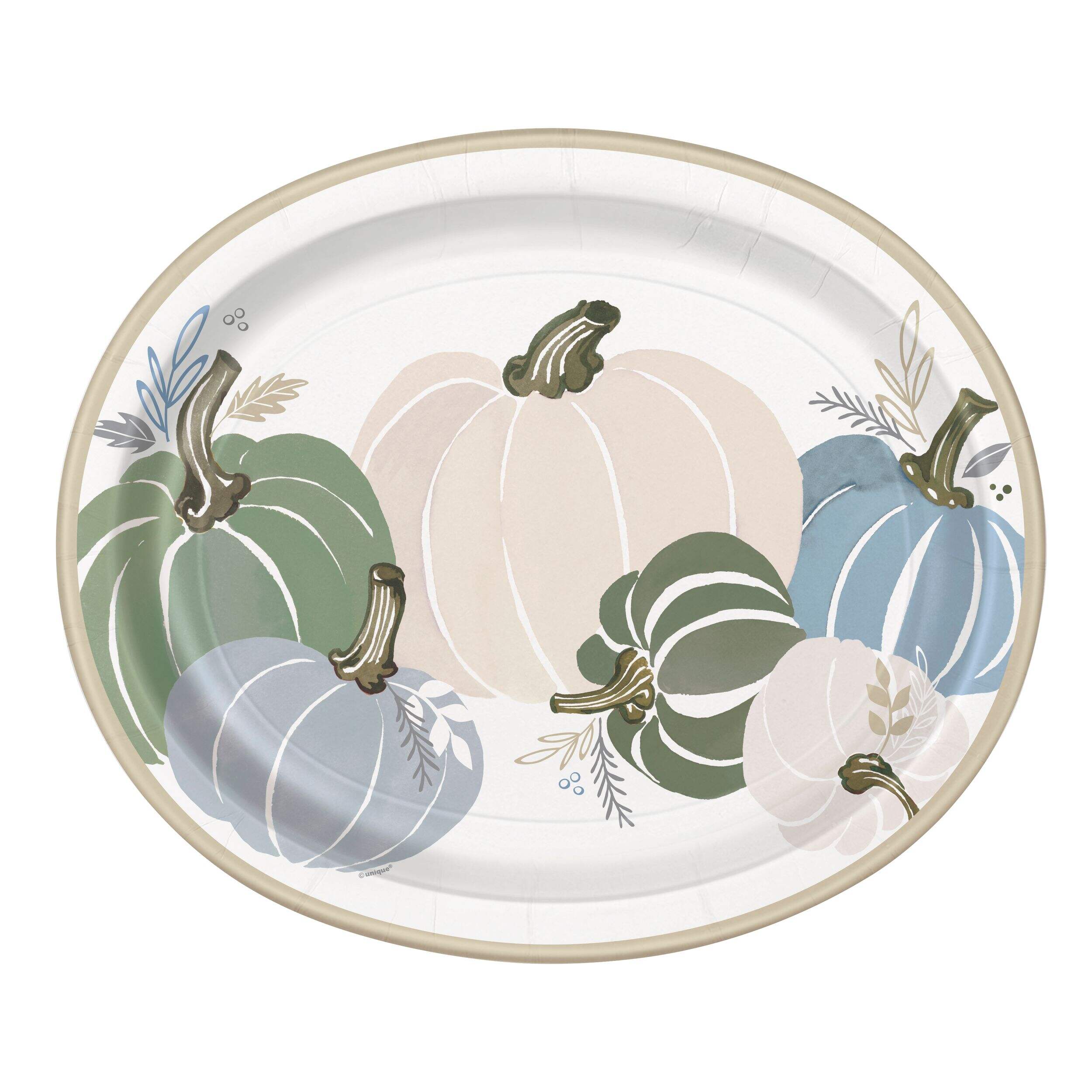 Oval Paper Disposable Dinner Plates with Pumpkins, Multi-Colour, 12-in, 8-pk Front_Flat