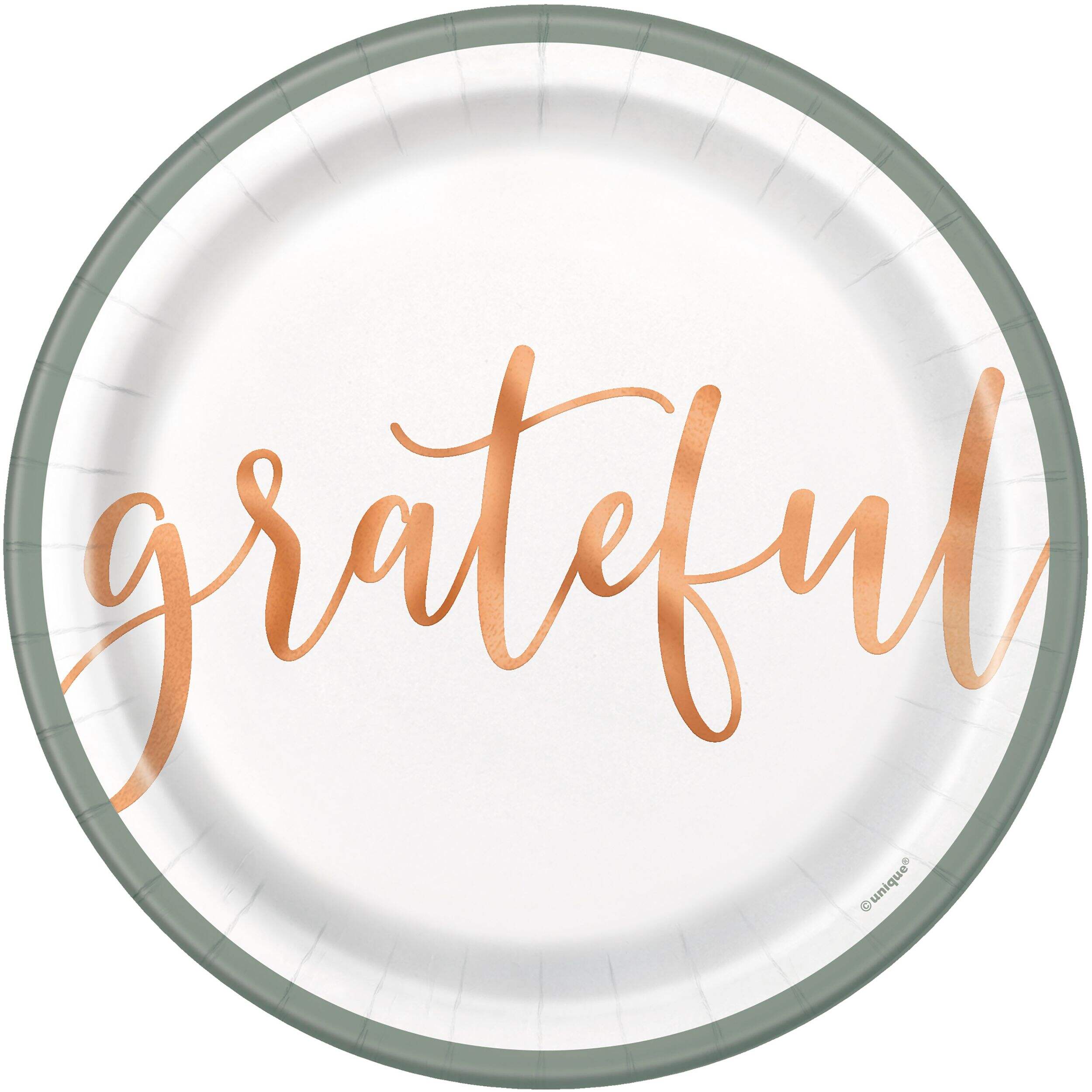 Round "Grateful" Paper Disposable Dessert Plates with Foil Stamp, Multi-Colour, 7-in, 8-pk Front_Flat