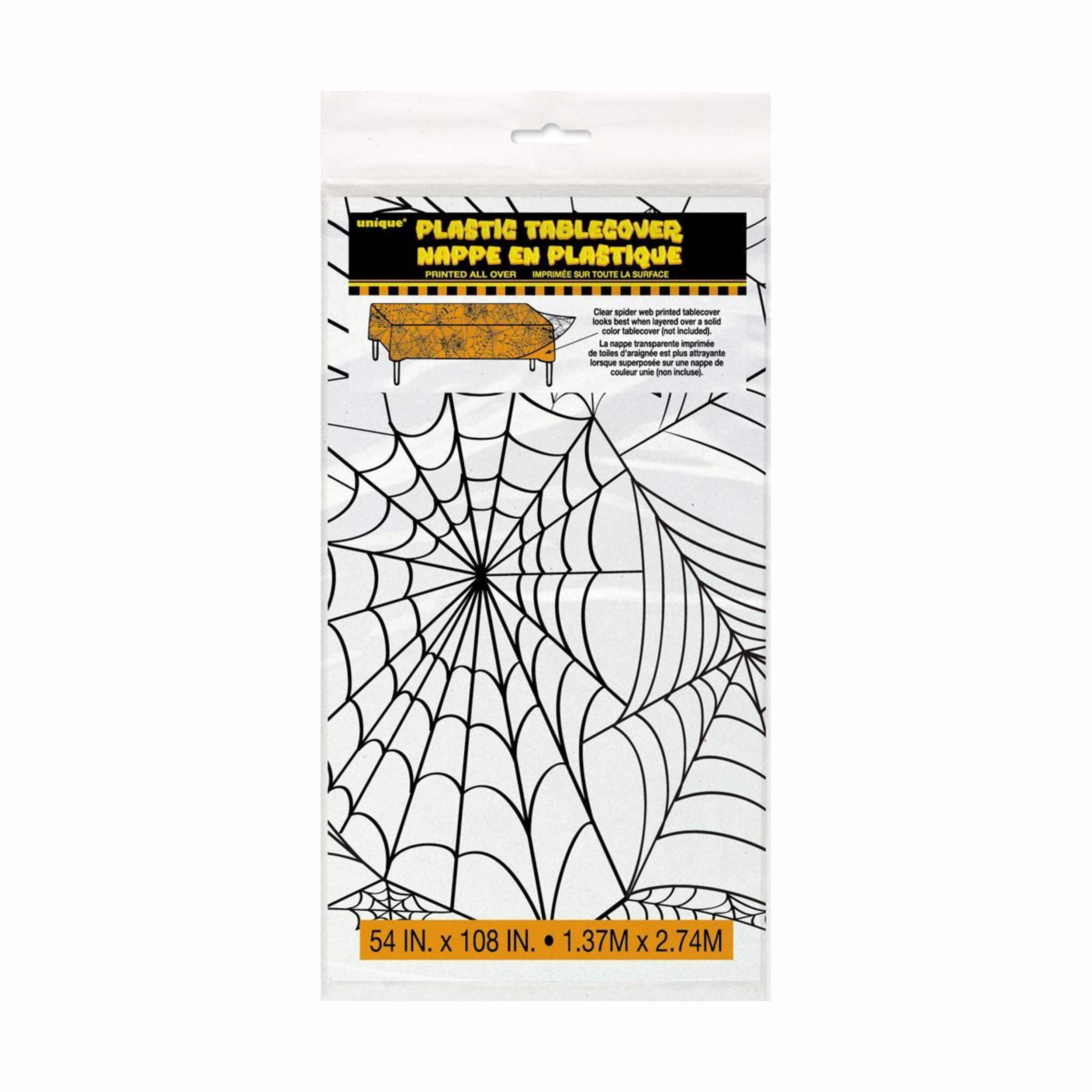 Unique Spider Web Clear Halloween Water Resistant Plastic Table Cover, 108x54-in Front_Flat
