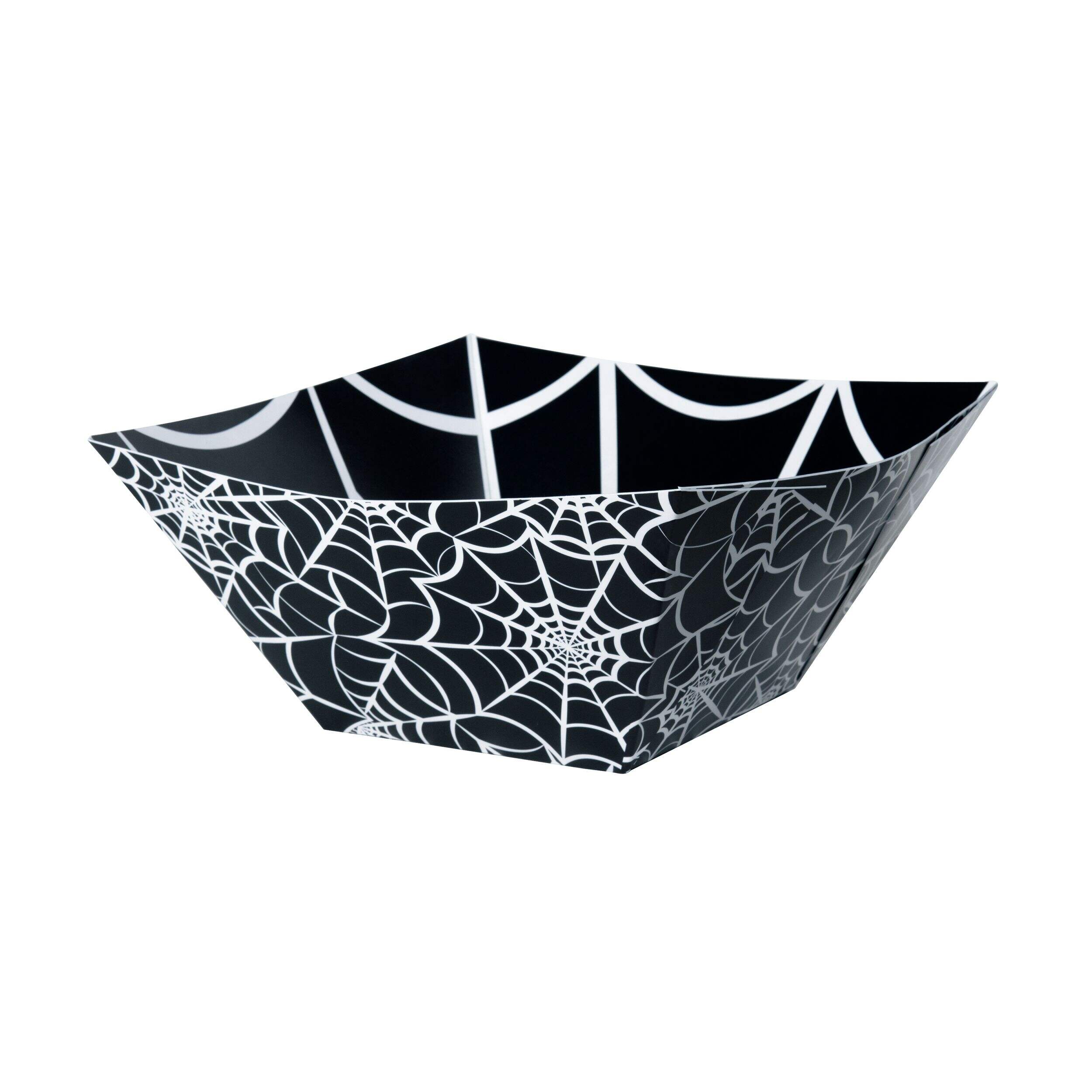 Halloween Spider Web Disposable Paper Square Snack Bowl Front_Angled_Left