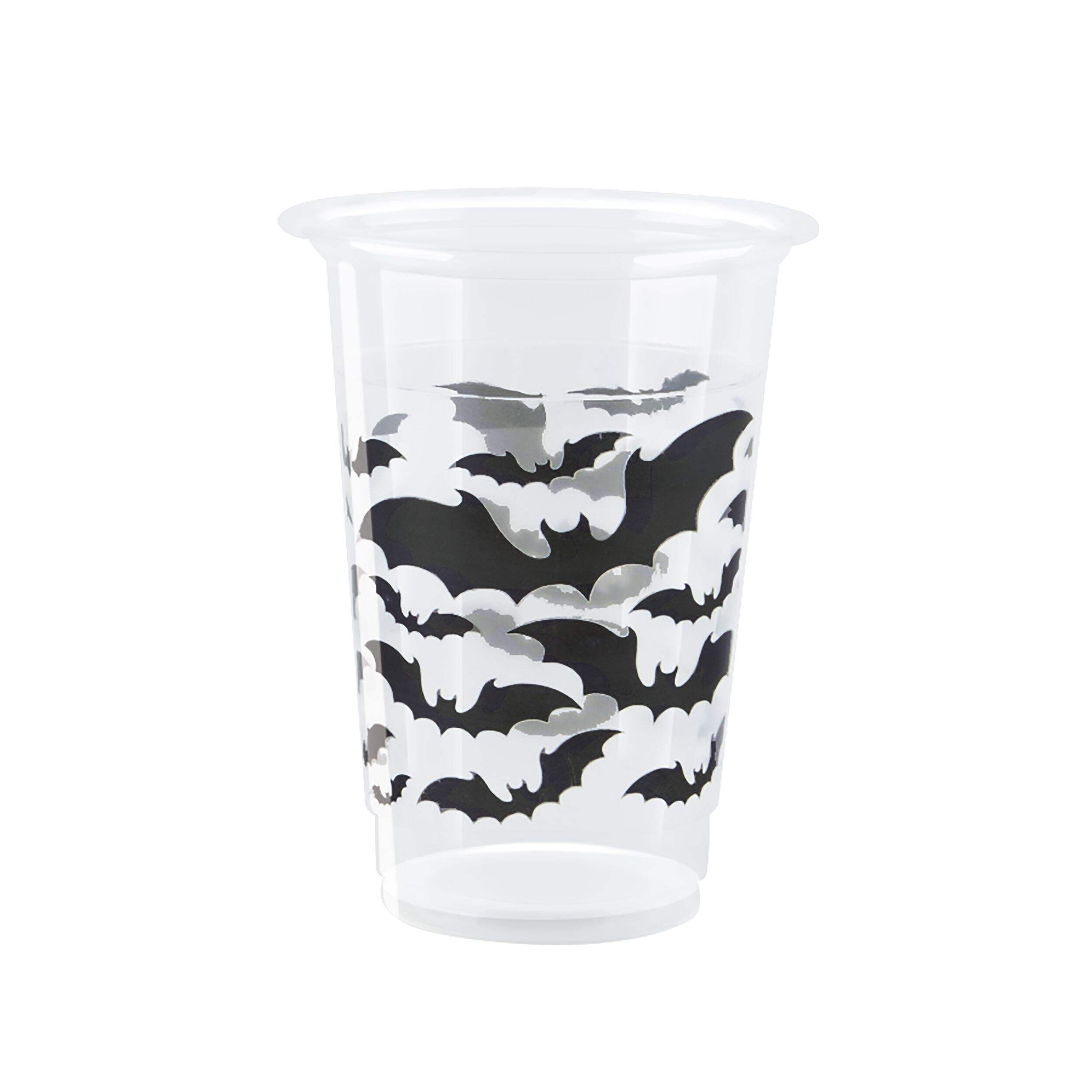 Gobelets transparents jetables d'Halloween chauves-souris, 16 oz, paq. 8 Front_Elevated