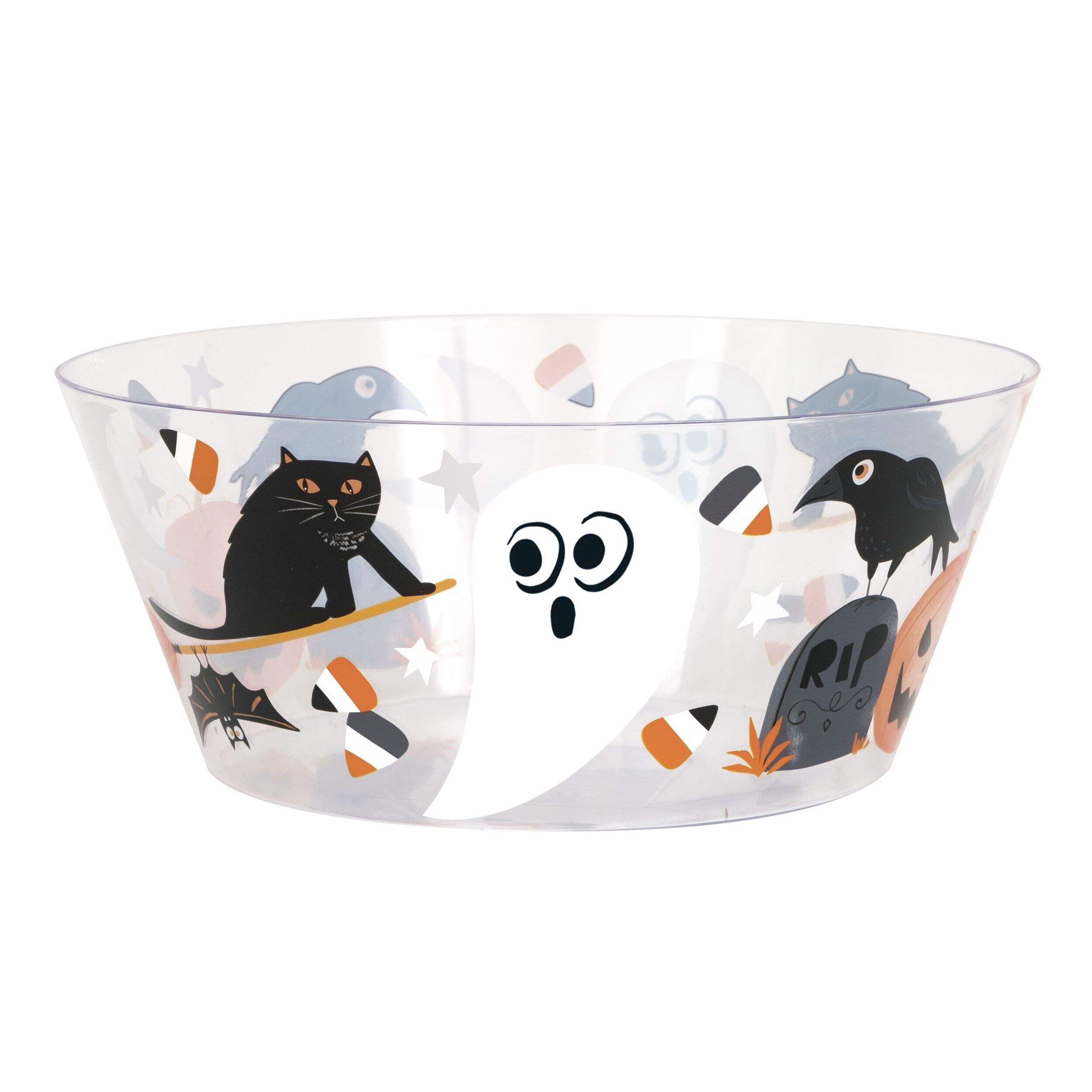 Bat And Ghost Halloween Themed Plastic Serving Bowl Front_Elevated