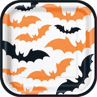 Assiettes carrées jetables d'Halloween chauves-souris, 7 po, paq. 8