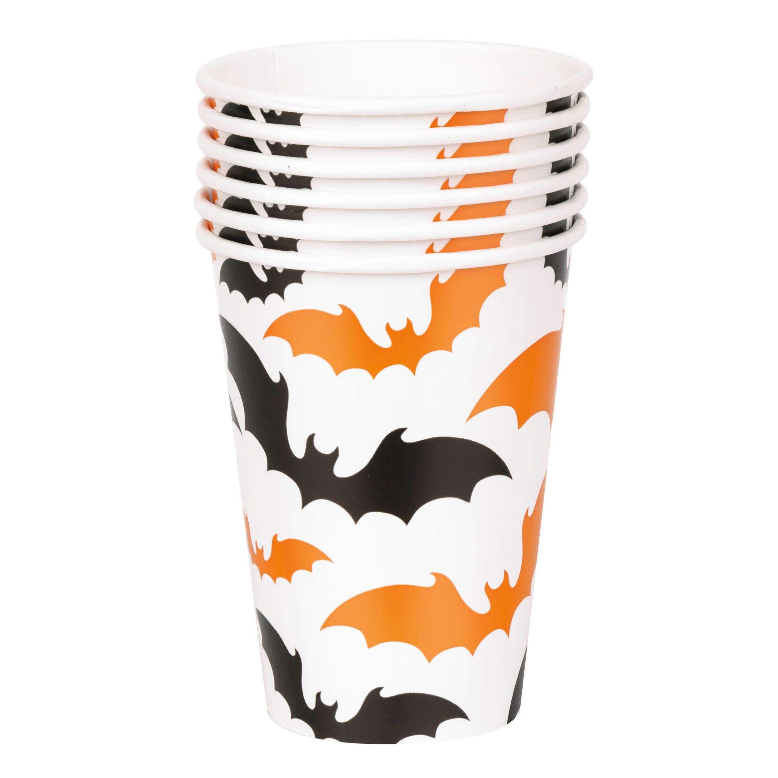 Bat Halloween Themed Disposable Paper Cups, 12-oz, 6-pc Front_Flat
