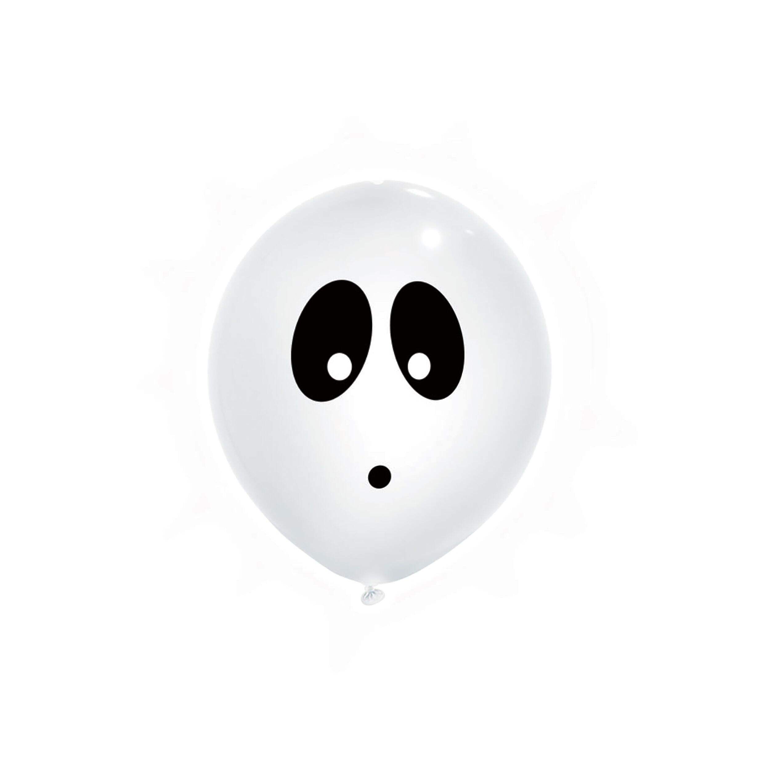 Illooms Ghost LED Halloween Light Up Latex Balloon with 15h Glow Time, 9-in, 3-pc Front_Flat