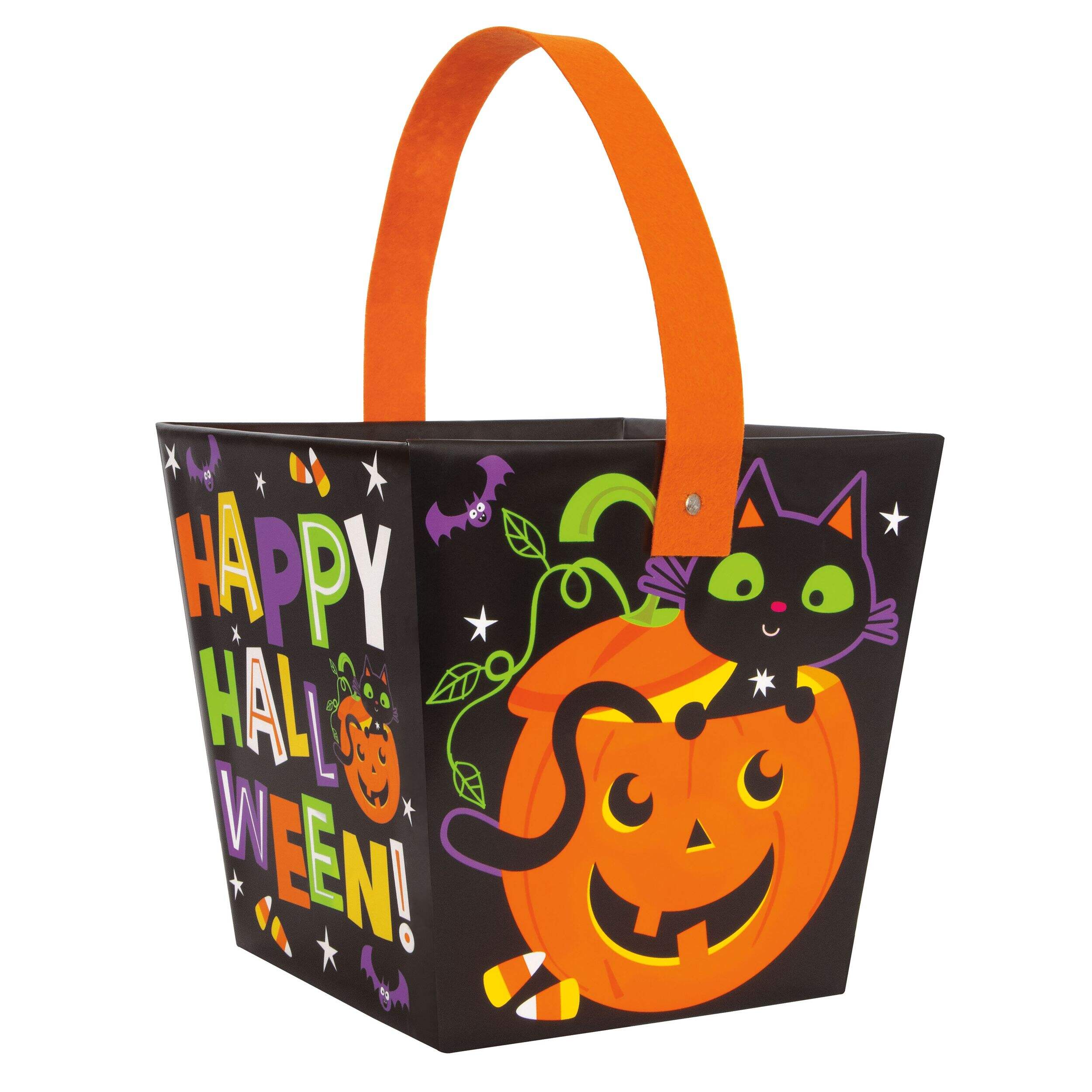 Seau en carton Happy Halloween chat et citrouille Front_Angled_Right