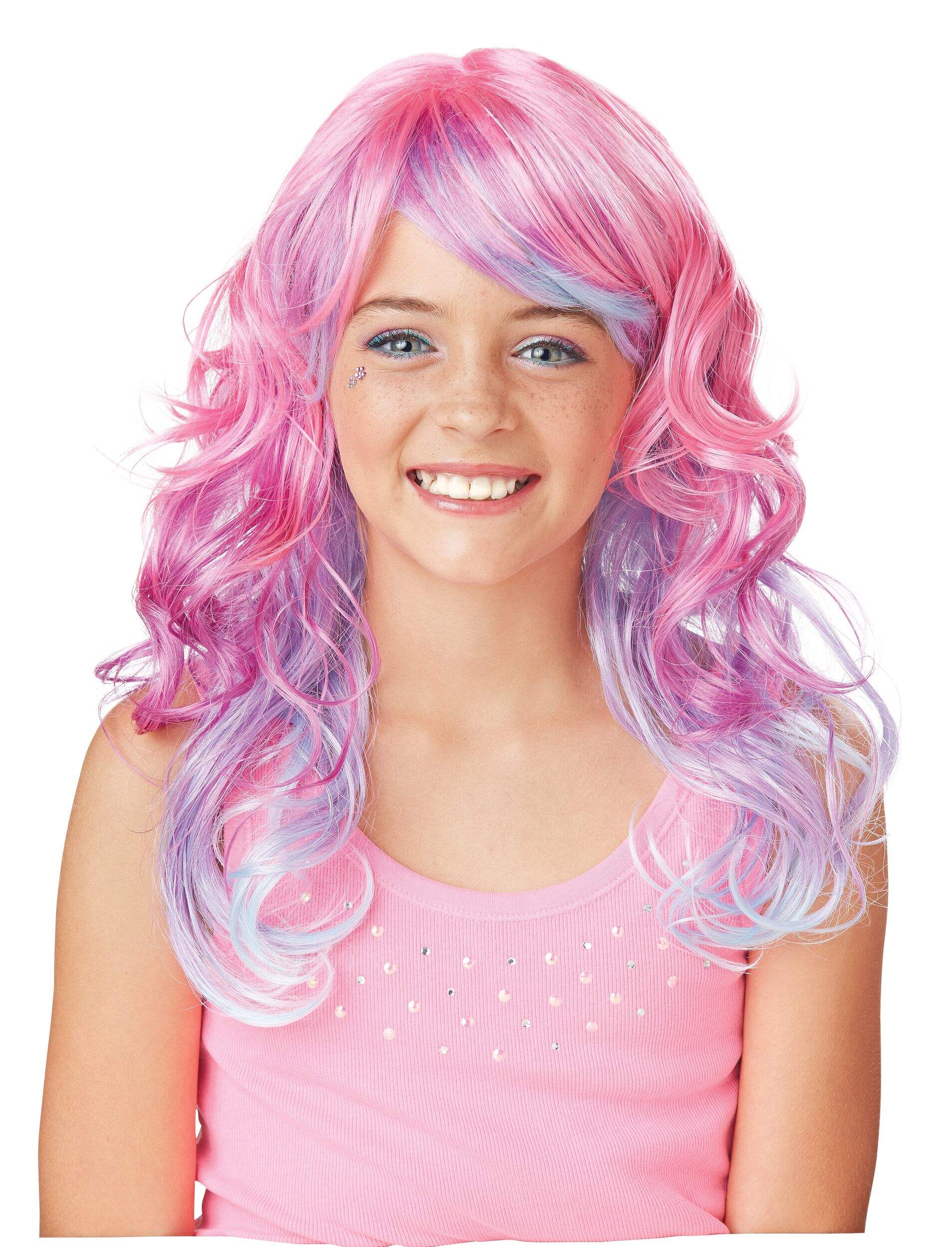 Perruque de couleur pastel ombré, enfant, accessoire de costume prêt-à-porter pour l'Halloween Front_Flat