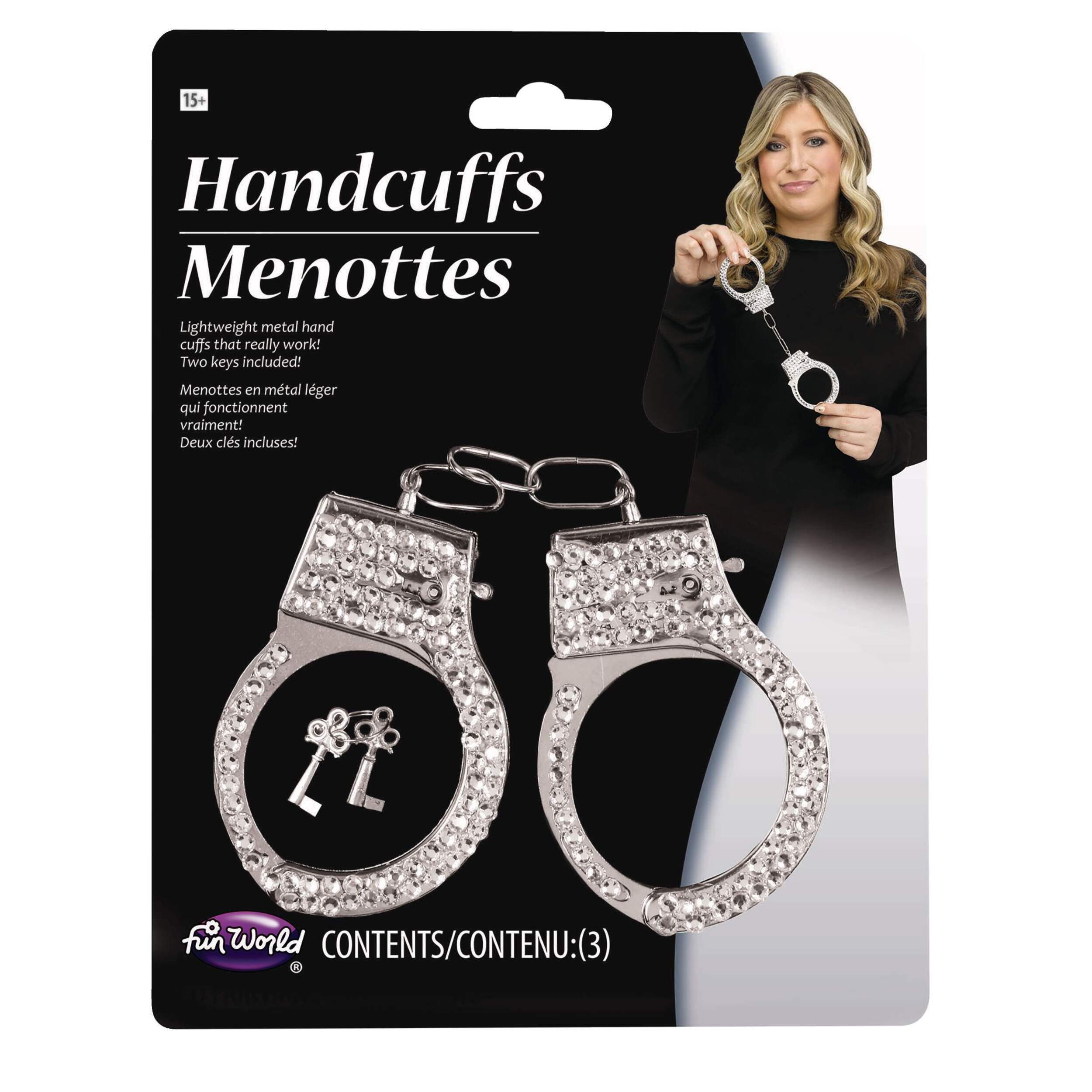 Rhinestoned Police Handcuffs Costume Accessory, Silver/Gold, One Size Front_Flat