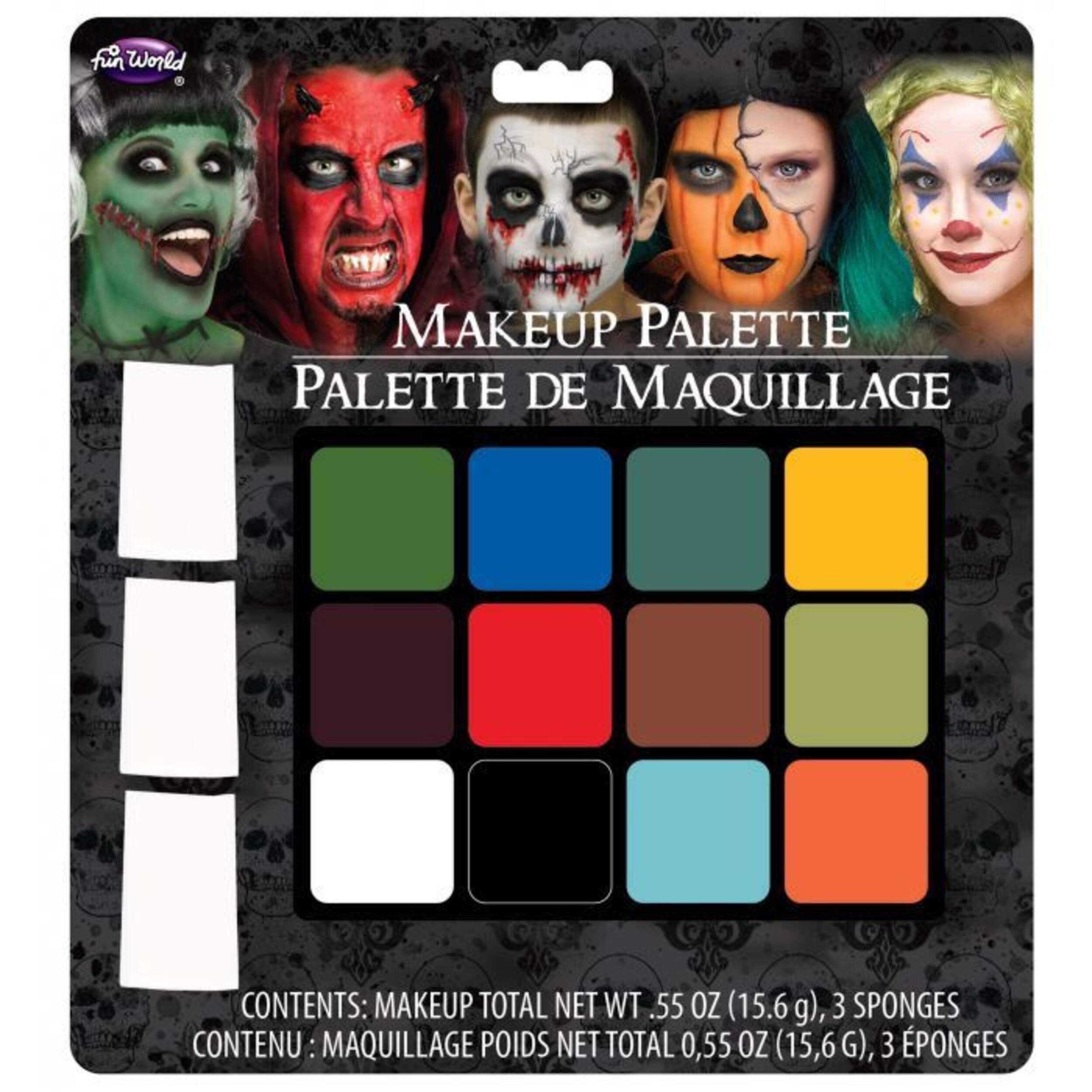 12-Colour Halloween Makeup Palette with Wedge Sponges Front_Flat