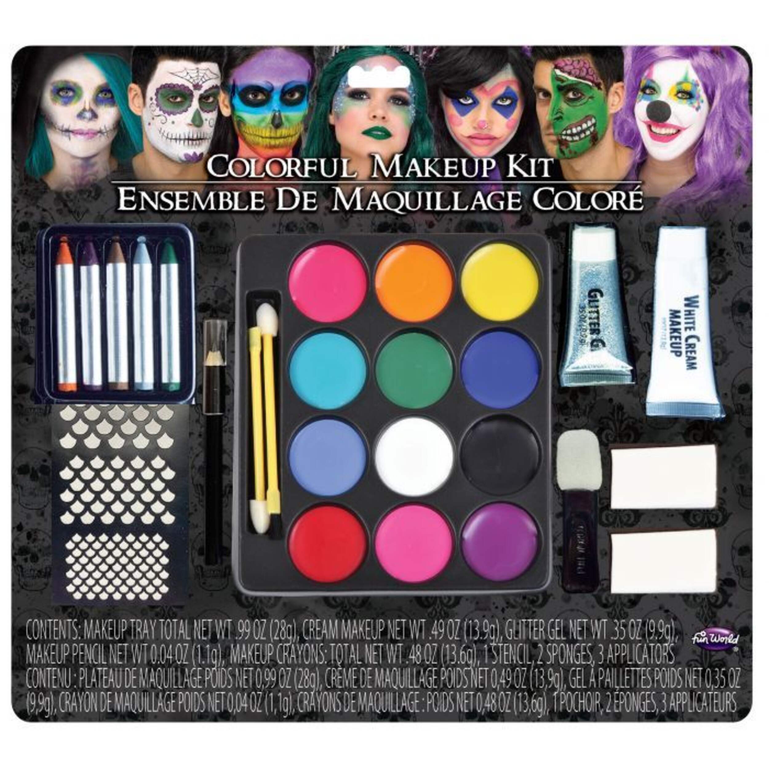 Glitter Value Multi-Colour Halloween Makeup Kit with Applicator and Stickers Front_Flat