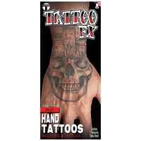 Scary Skull Wearable Temporary Hand Tattoo for Halloween, Black, 2-pk Front_Flat