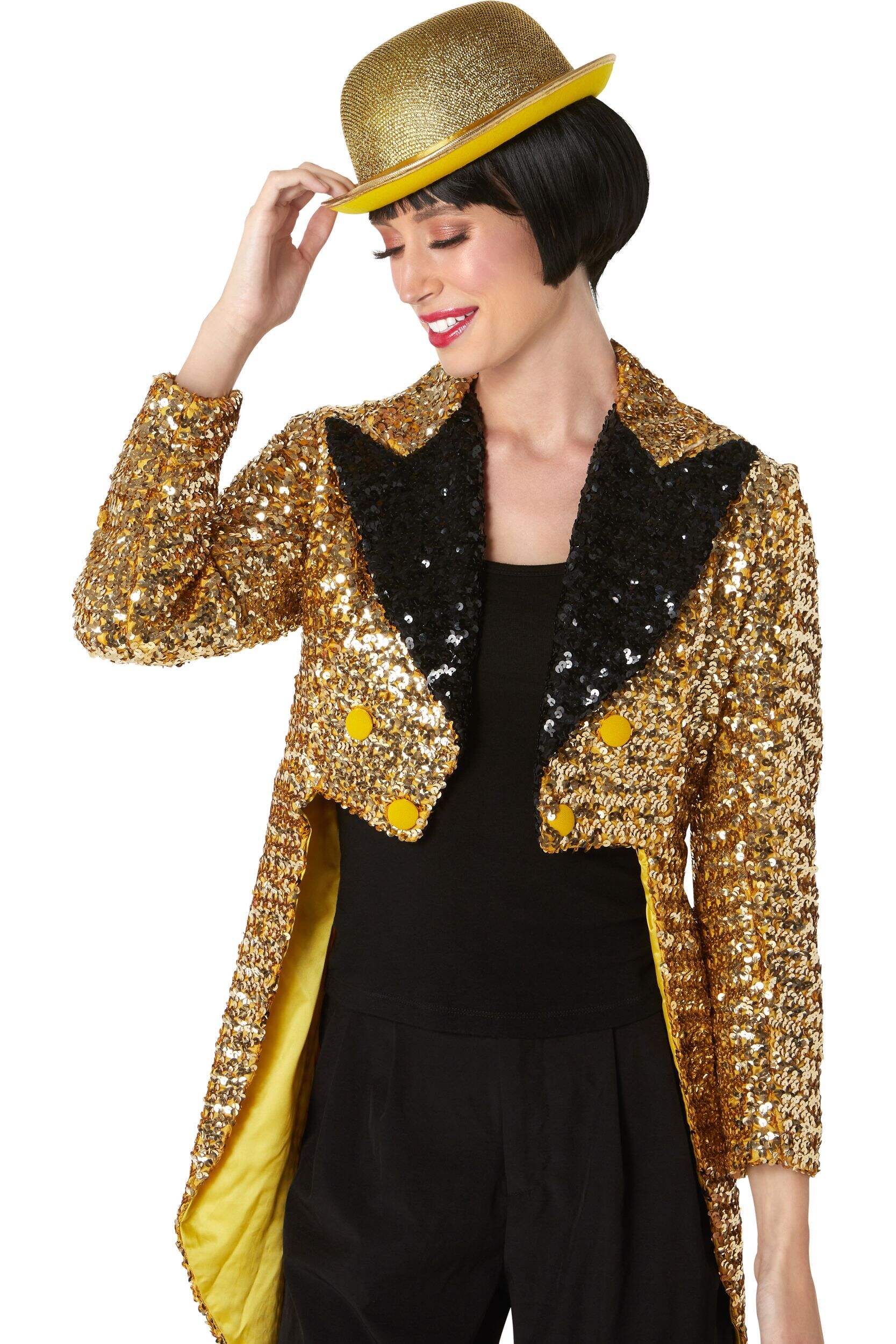 Glitter Mesh Gold Felt Derby Hat Halloween Costume Accessory Front_Angled_Left