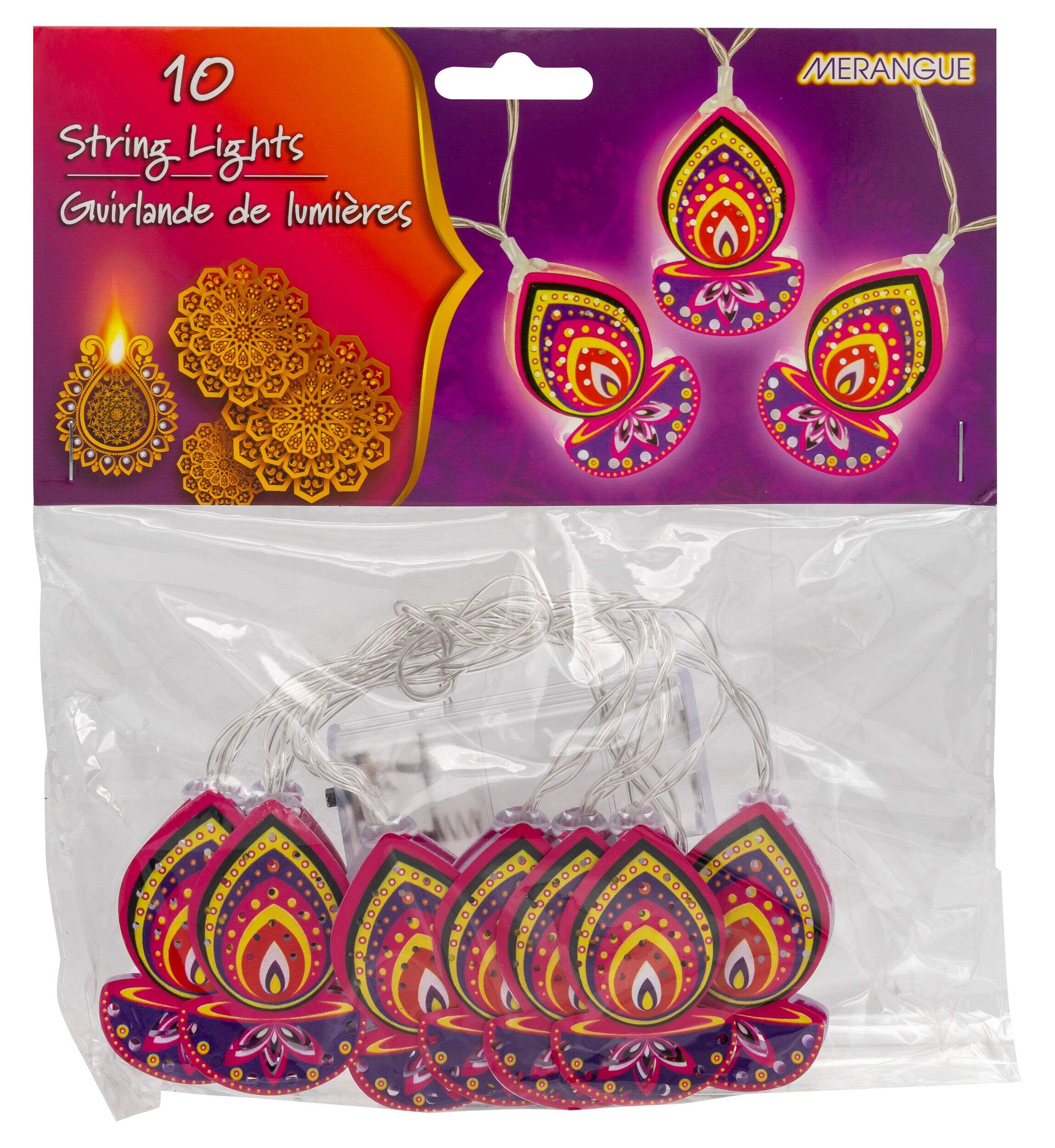 Guirlande de lumières à DEL à suspendre, multicolore, paq. 10, pour Diwali Front_Flat