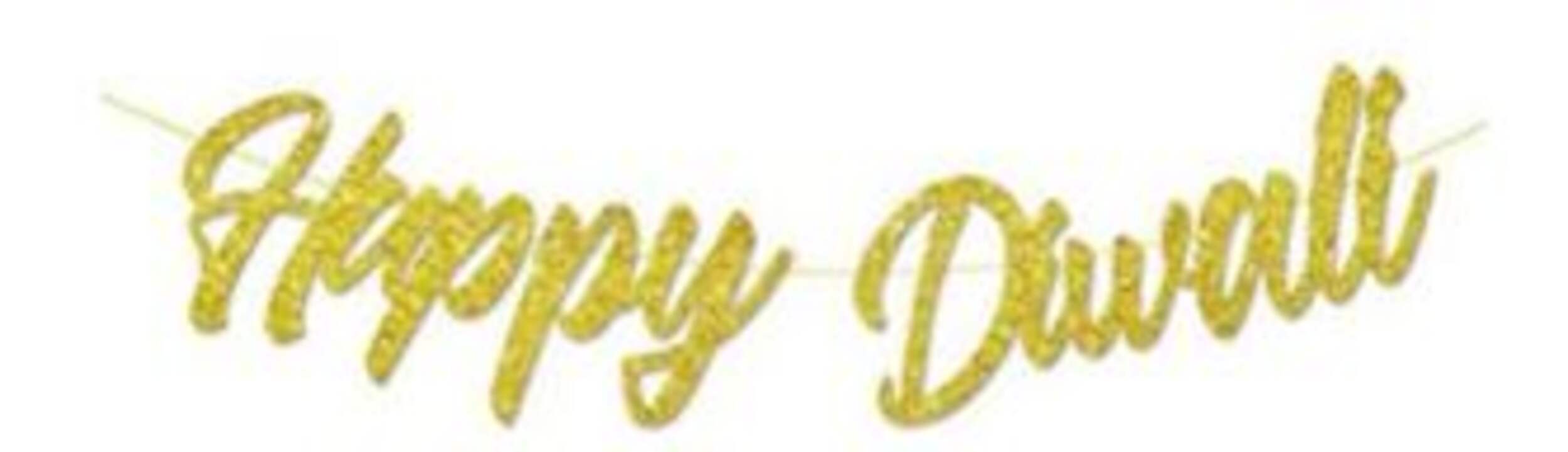 Banderole murale scintillante à suspendre Happy Diwali, or, 5 pi, pour Diwali Front_Flat