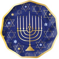 Assiettes plates rondes ondulées en aluminium Hanoukkah Menorah, bleu/doré, 10 po, paq. 8, pour Hanoukka