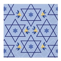 Serviettes de table carrées jetables en papier Hanukkah Stars of David avec garnitures en aluminium, bleu/doré, 6,5 po, paq. 20, 3 épaisseurs Pour Hanoukka