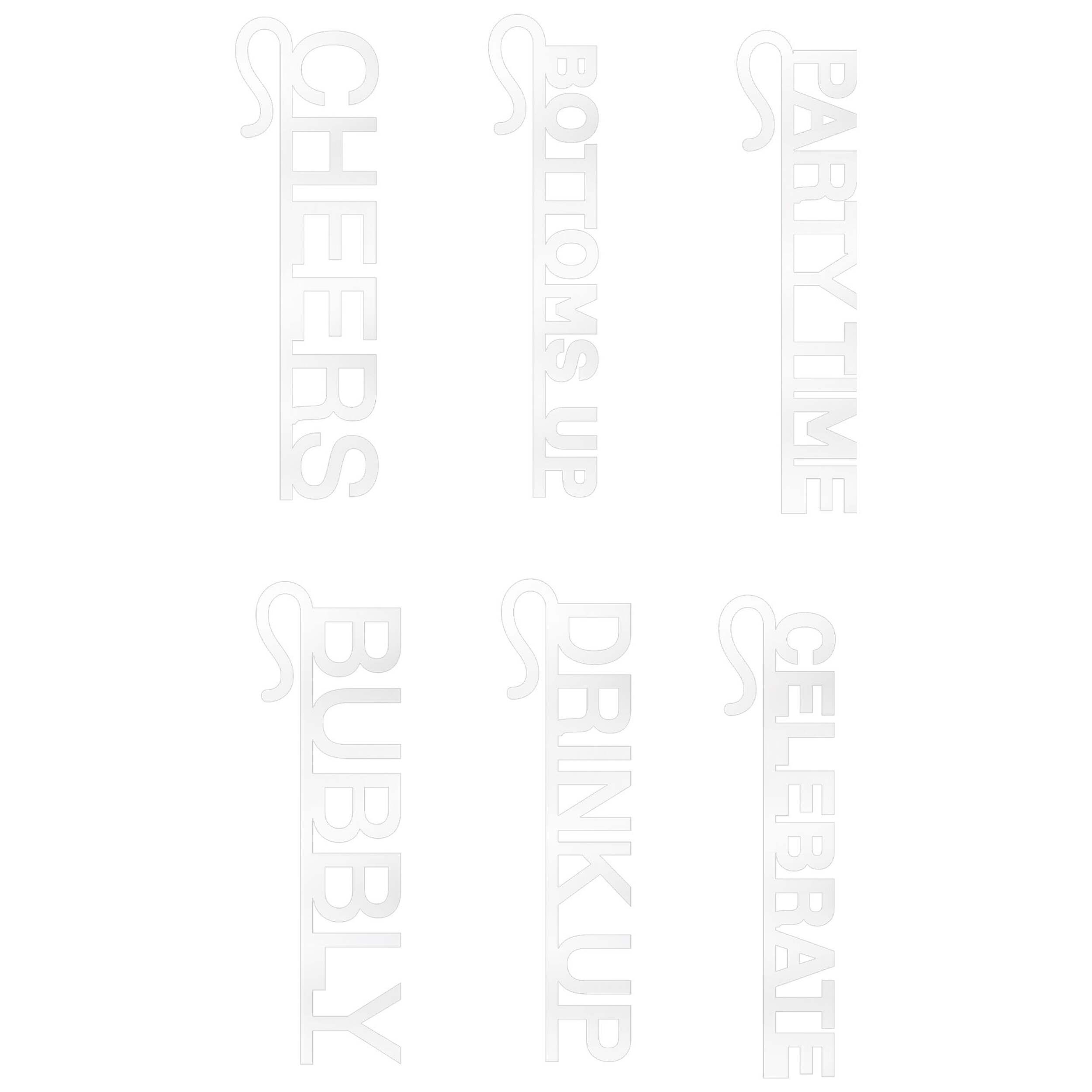 New Years Party Champagne Glass Favour Charms, Black/Silver/Gold, 6-pk Front_Flat