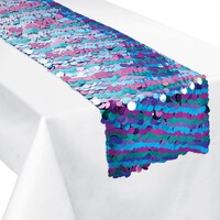 Starlight Paillette Table Runner Decoration, Blue, 9x72-in, for New Years Eve