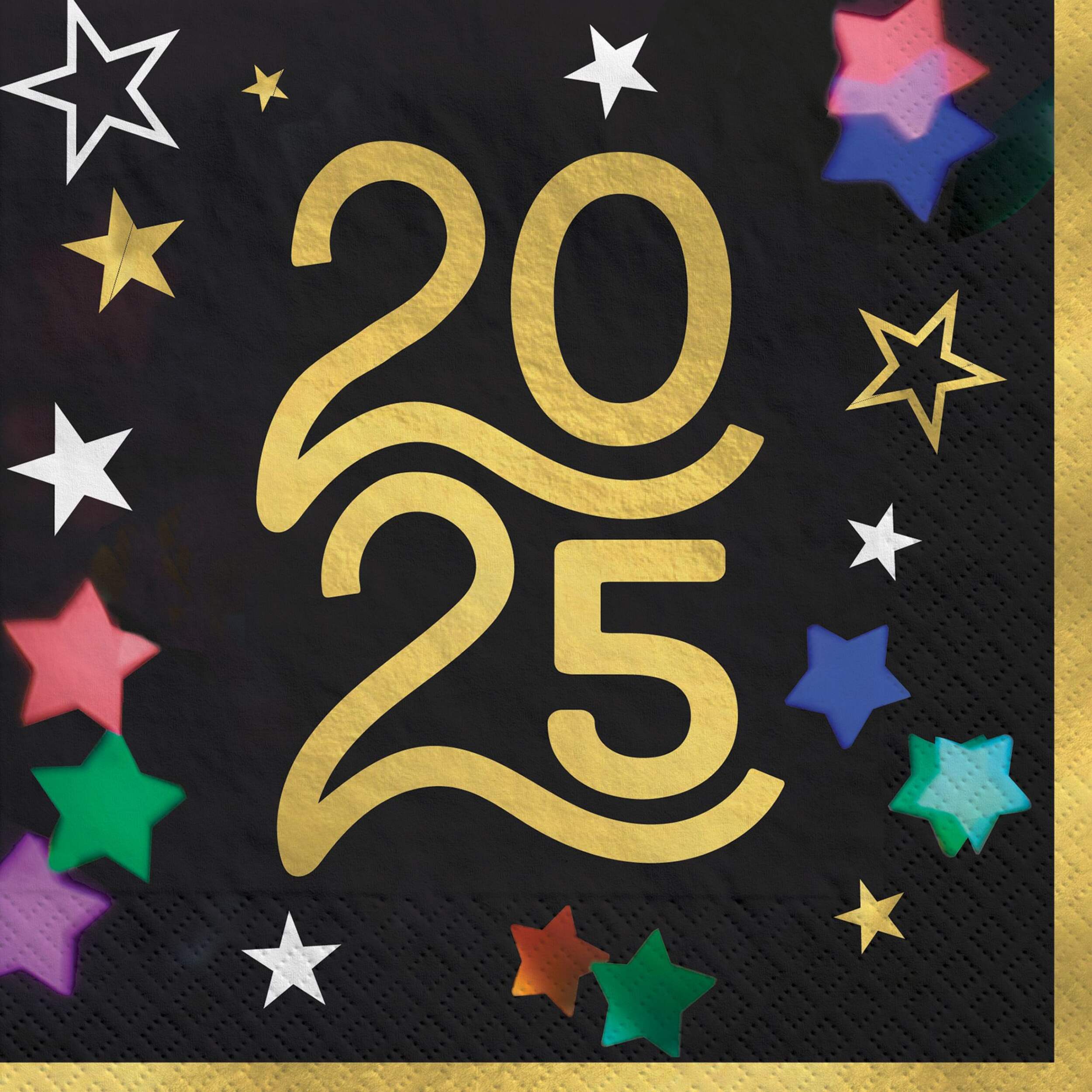 Starlight "2025" Square Paper Disposable Lunch Napkins, MultiColour, 6