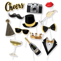 Décor mural réveillon avec accessoires de kiosque photo, noir, or, argent, paq.13