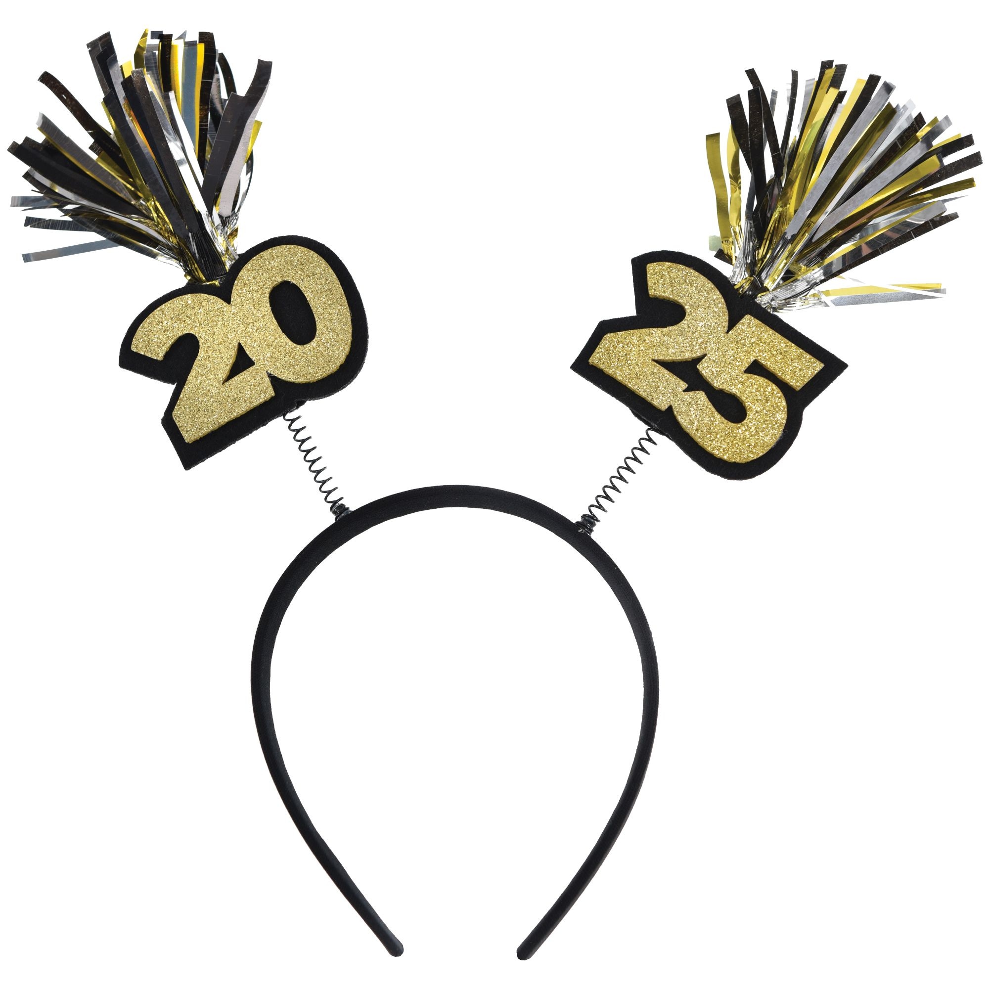 "2025" Tinsel Head Bopper Headband, Black/Silver/Gold, One Size