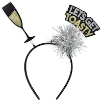 New Year's Eve Champagne Flute Headband Bopper, Black/Silver/Gold, One Size, Wearable Accessory for New Year's Eve Hair Front_Flat