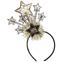 Deluxe "Happy New Year" Stars Headband, Black/Silver/Gold, One Size, Wearable Costume Accessory for New Year's Eve Front_Flat