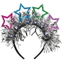 Starlight Light-Up Star Tinsel Headband, Multi-Colour, One Size, Wearable Costume Accessory for New Year's Eve Front_Flat