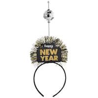 "Happy New Year" Ball Drop Light Up Headband, Black/Silver/Gold, One Size, Wearable Accessory for New Year's Eve Front_Flat