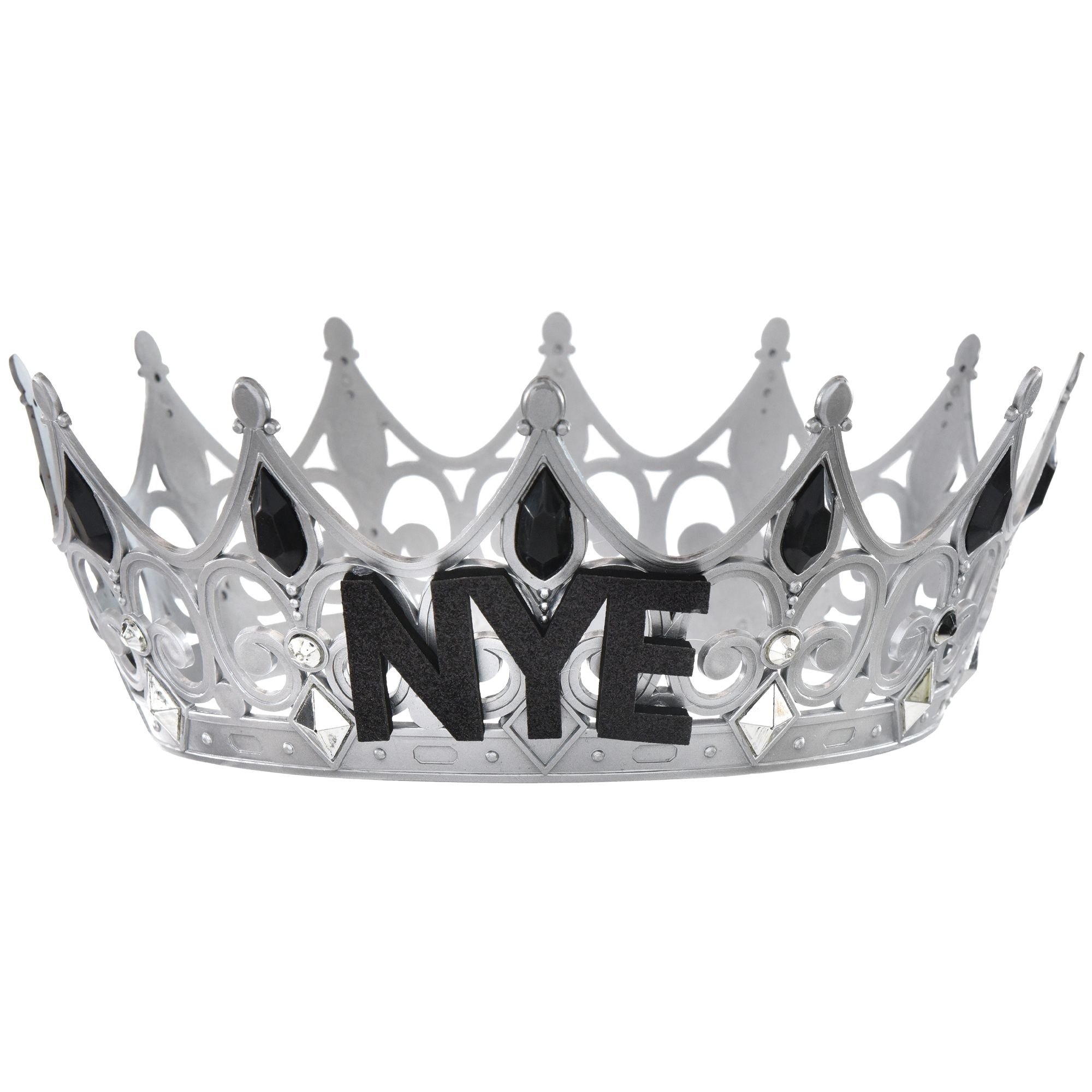 "NYE" Royal Bejeweled Tiara Crown, Silver, One Size, Wearable Accessory